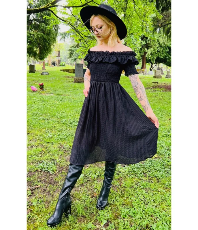 Witchwood Bags Black Plaid Cottage Swing Dress sold by Unique Vintage