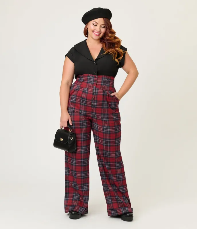 Unique Vintage Plus Size Red Plaid High Waist Trousers sold by Unique Vintage