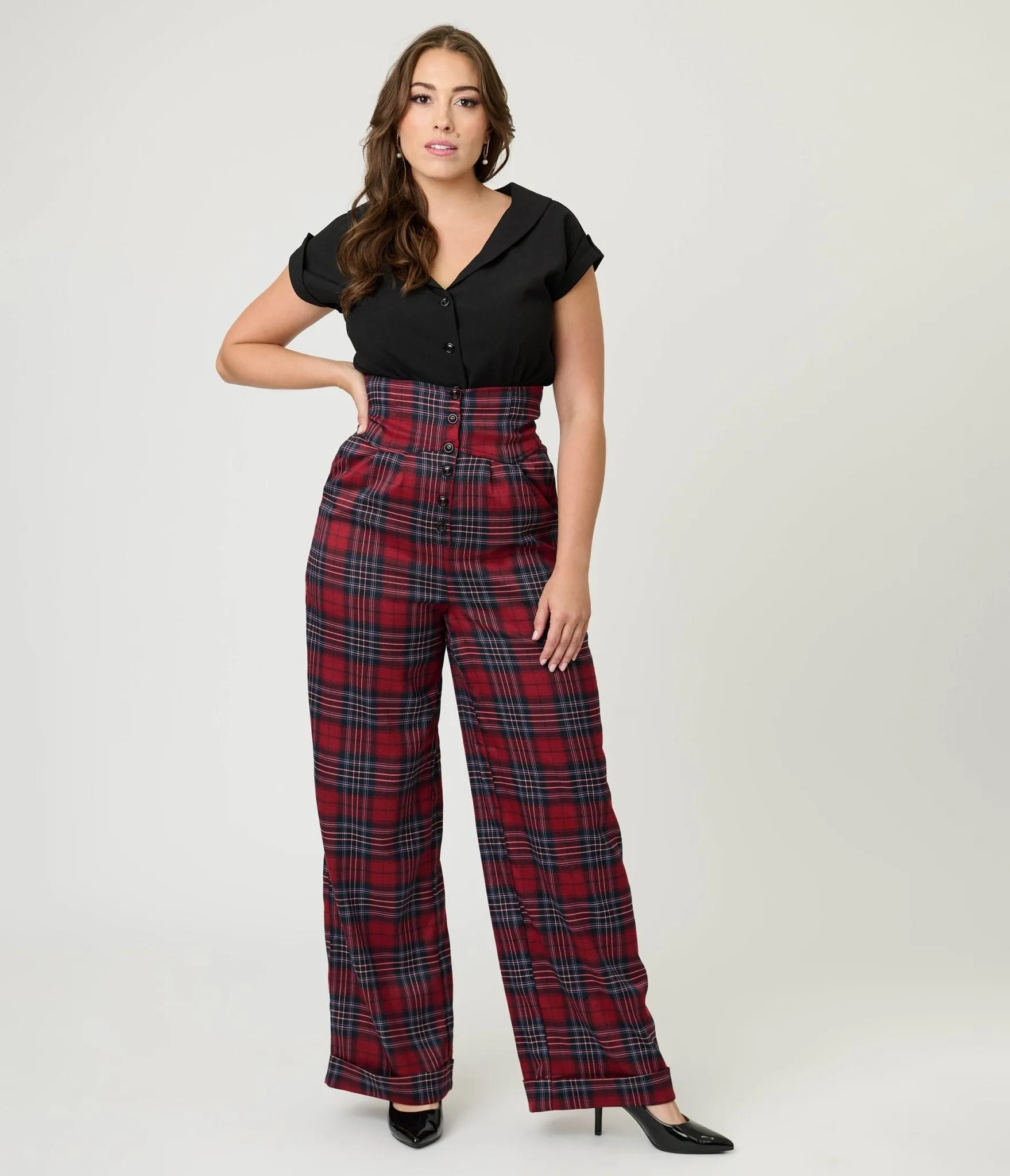 Unique Vintage Red Plaid High Waist Trousers sold by Unique Vintage product image thumbnail 5