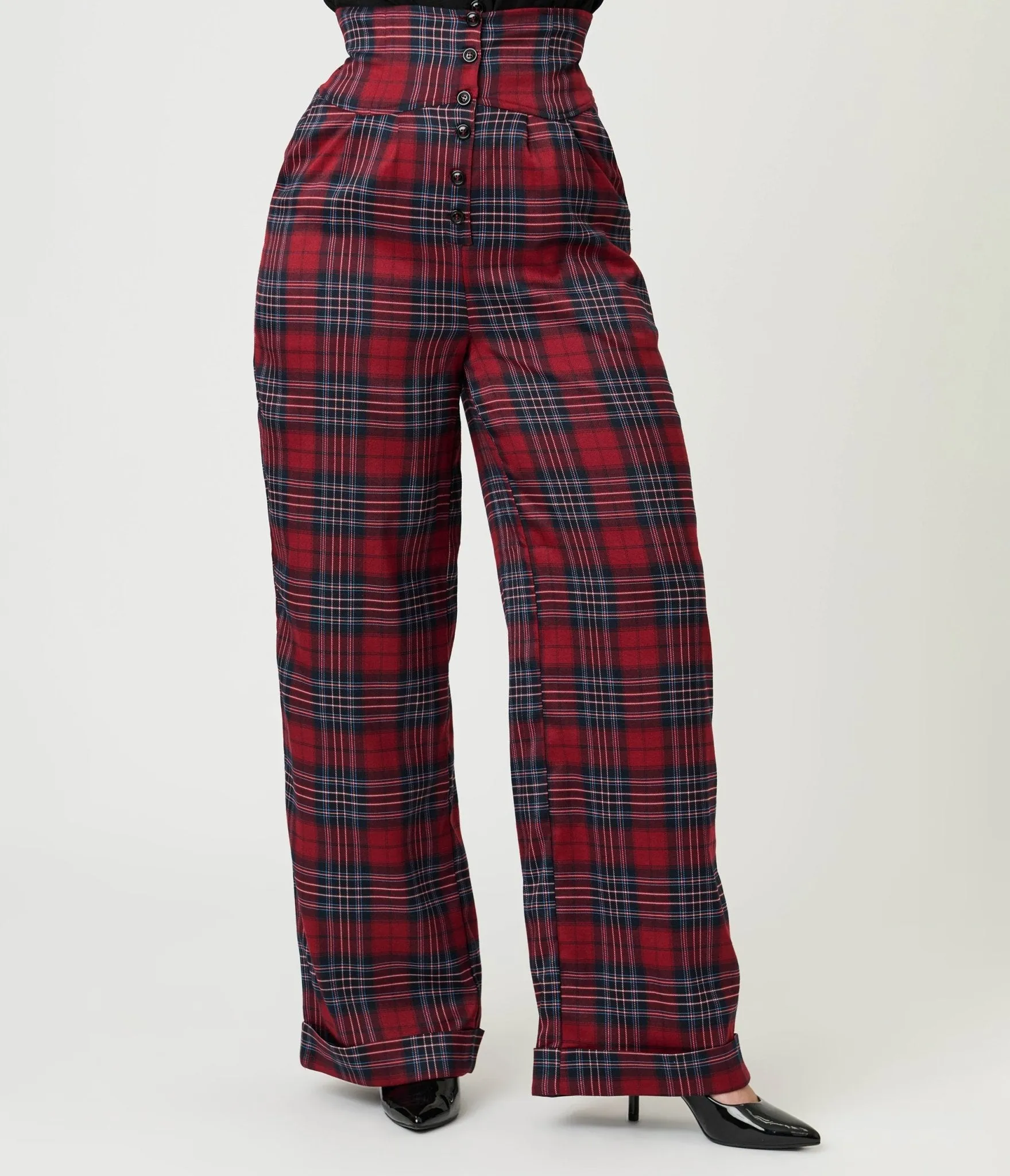 Unique Vintage Red Plaid High Waist Trousers sold by Unique Vintage product image thumbnail 2