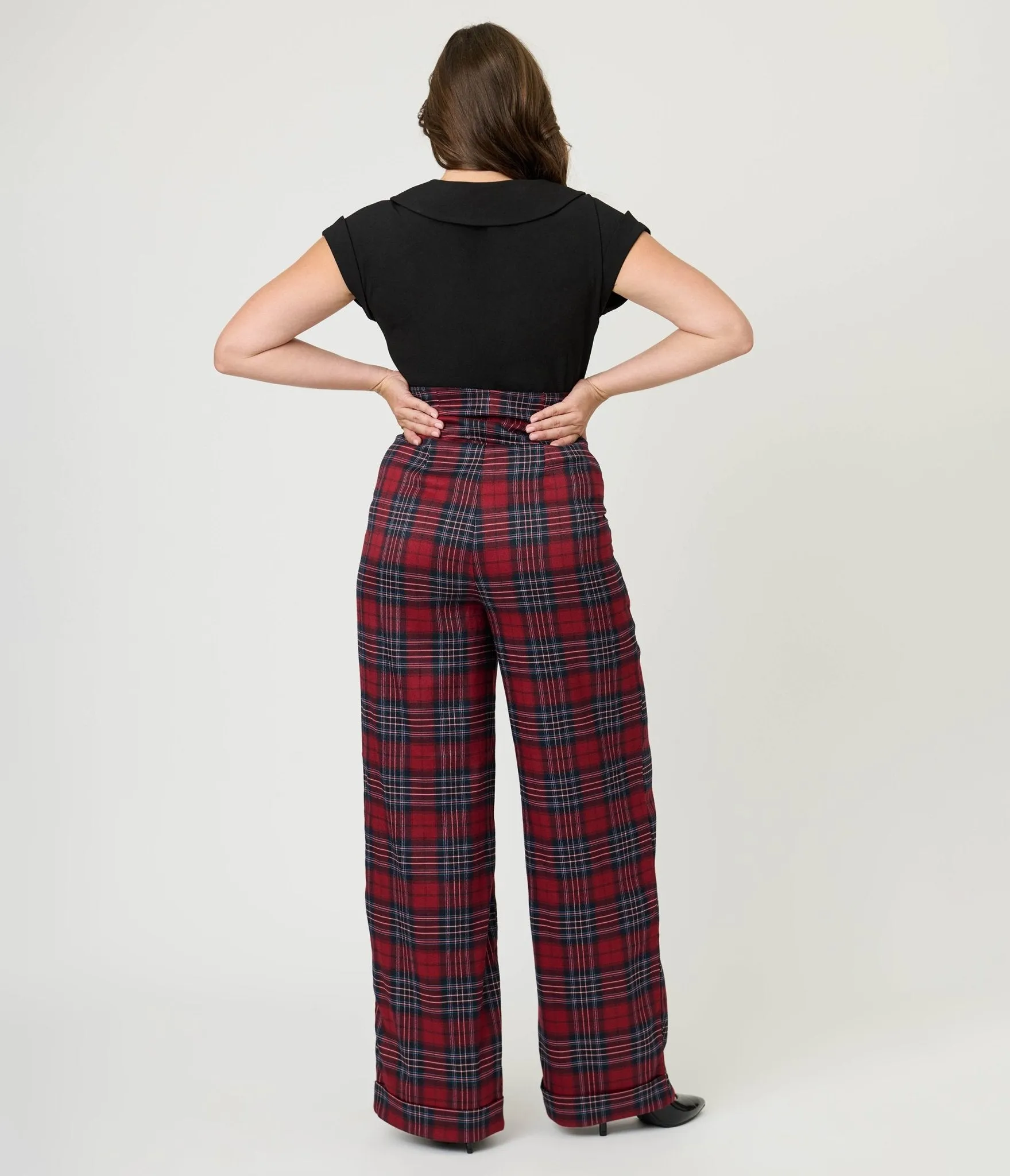 Unique Vintage Red Plaid High Waist Trousers sold by Unique Vintage product image thumbnail 3