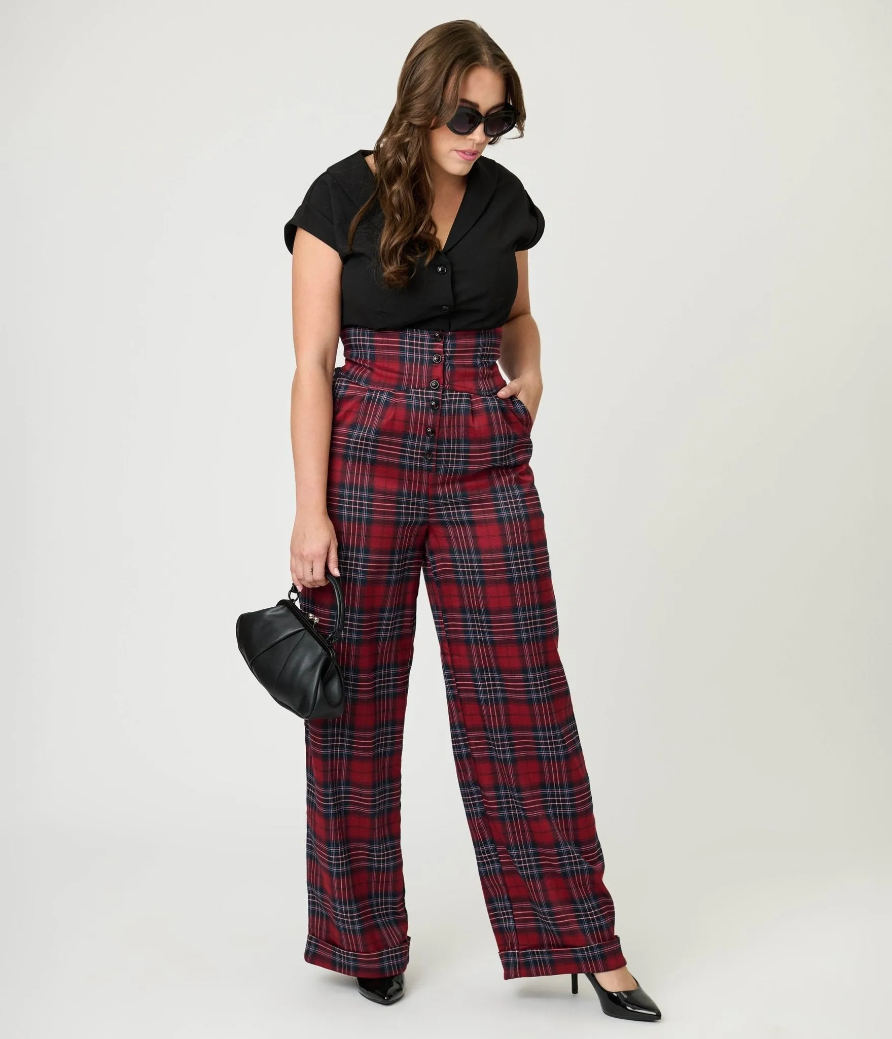 Unique Vintage Red Plaid High Waist Trousers sold by Unique Vintage product image thumbnail 4