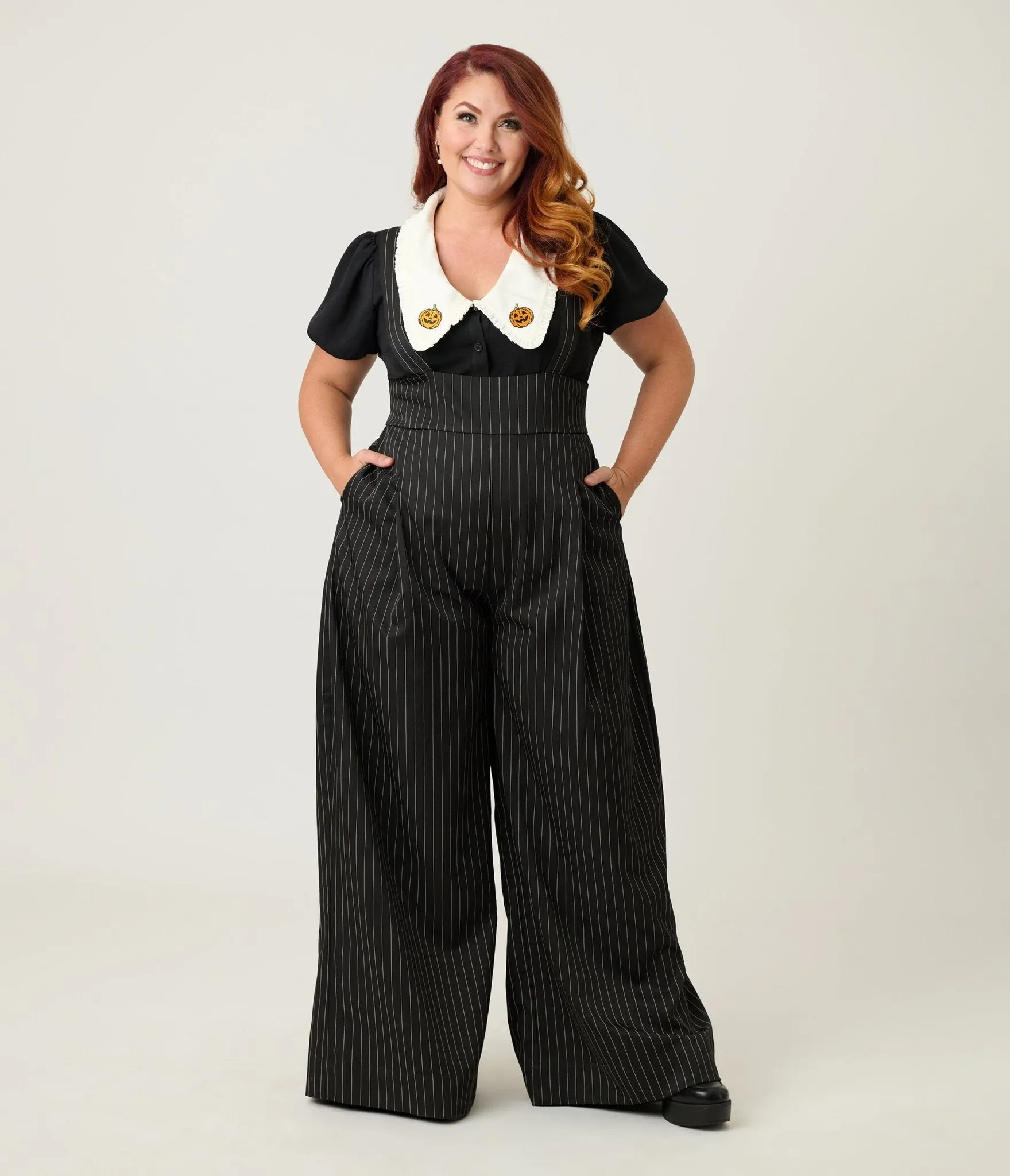 Unique Vintage Plus Size Black Pumpkin Embroidered Oversized Collar Blouse sold by Unique Vintage product image thumbnail 4