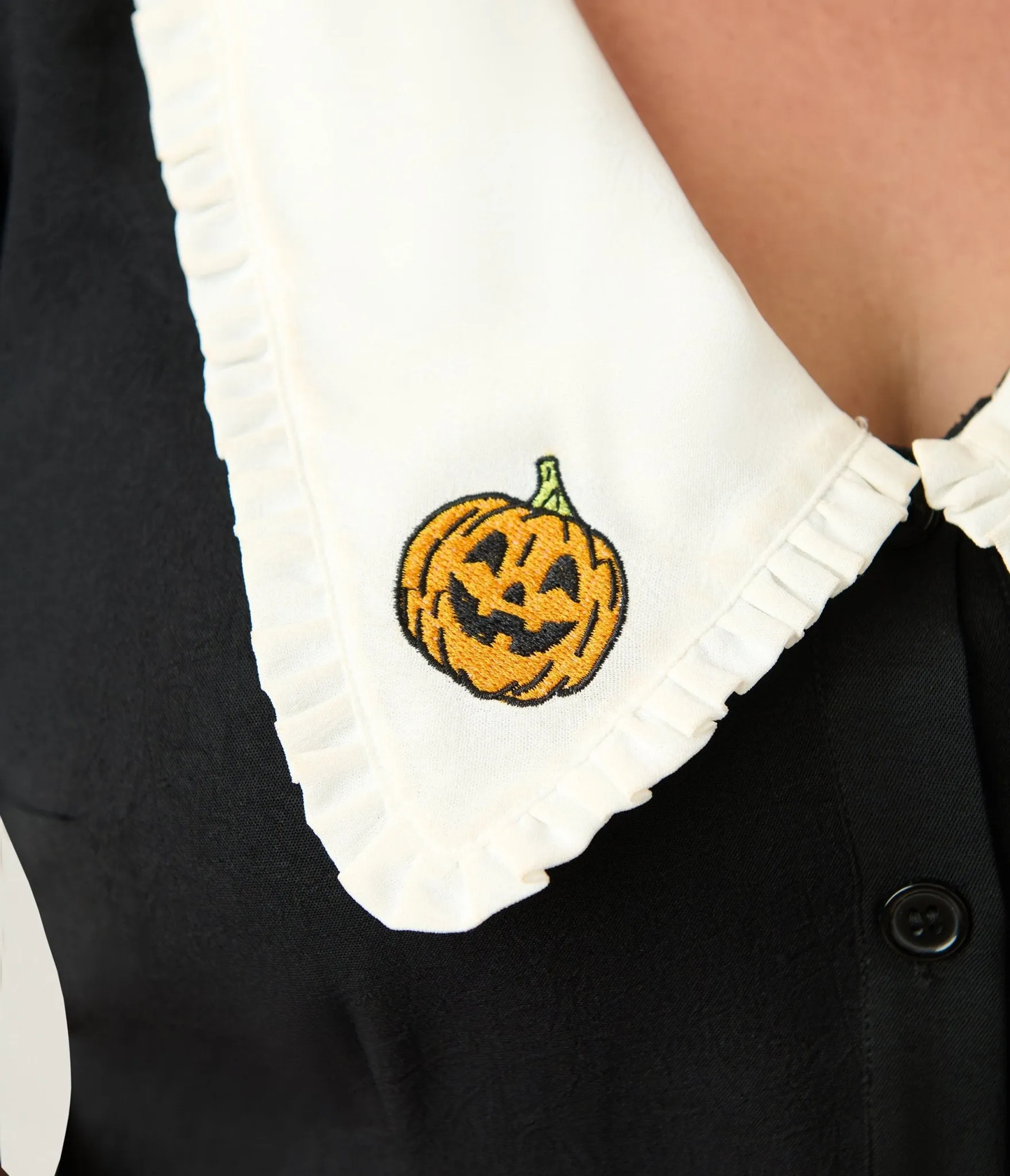 Unique Vintage Plus Size Black Pumpkin Embroidered Oversized Collar Blouse sold by Unique Vintage product image thumbnail 5