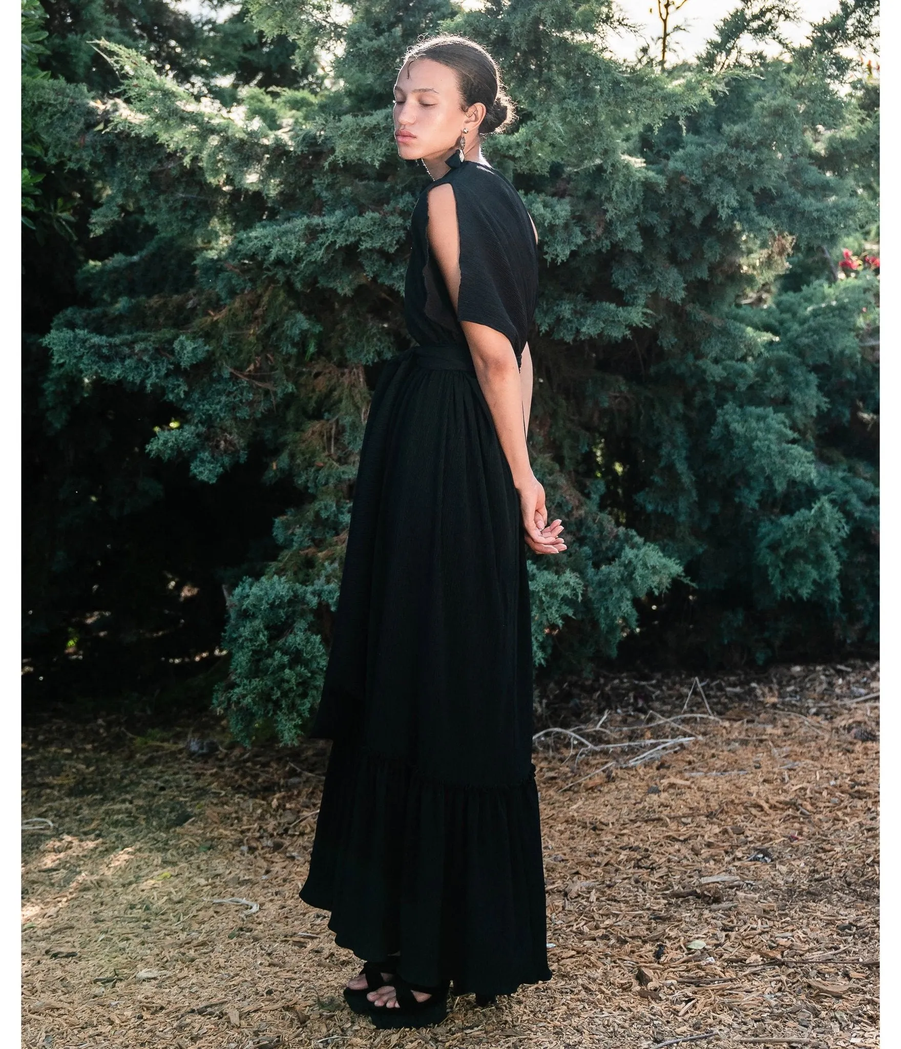Jennafer Grace Black Pleated One Shoulder Maxi Dress sold by Unique Vintage product image thumbnail 2