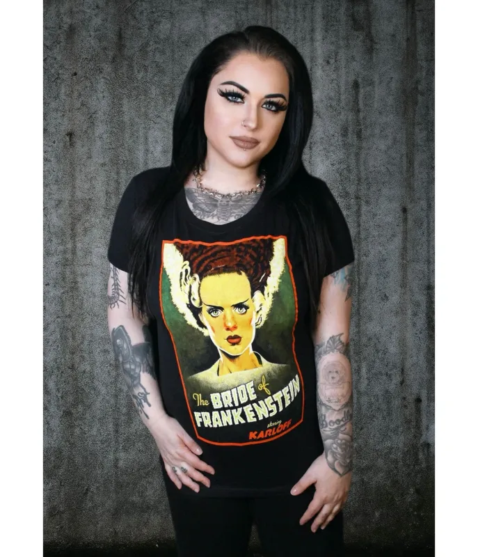 Bride of Frankenstein Movie Poster Fitted Graphic Tee sold by Unique Vintage
