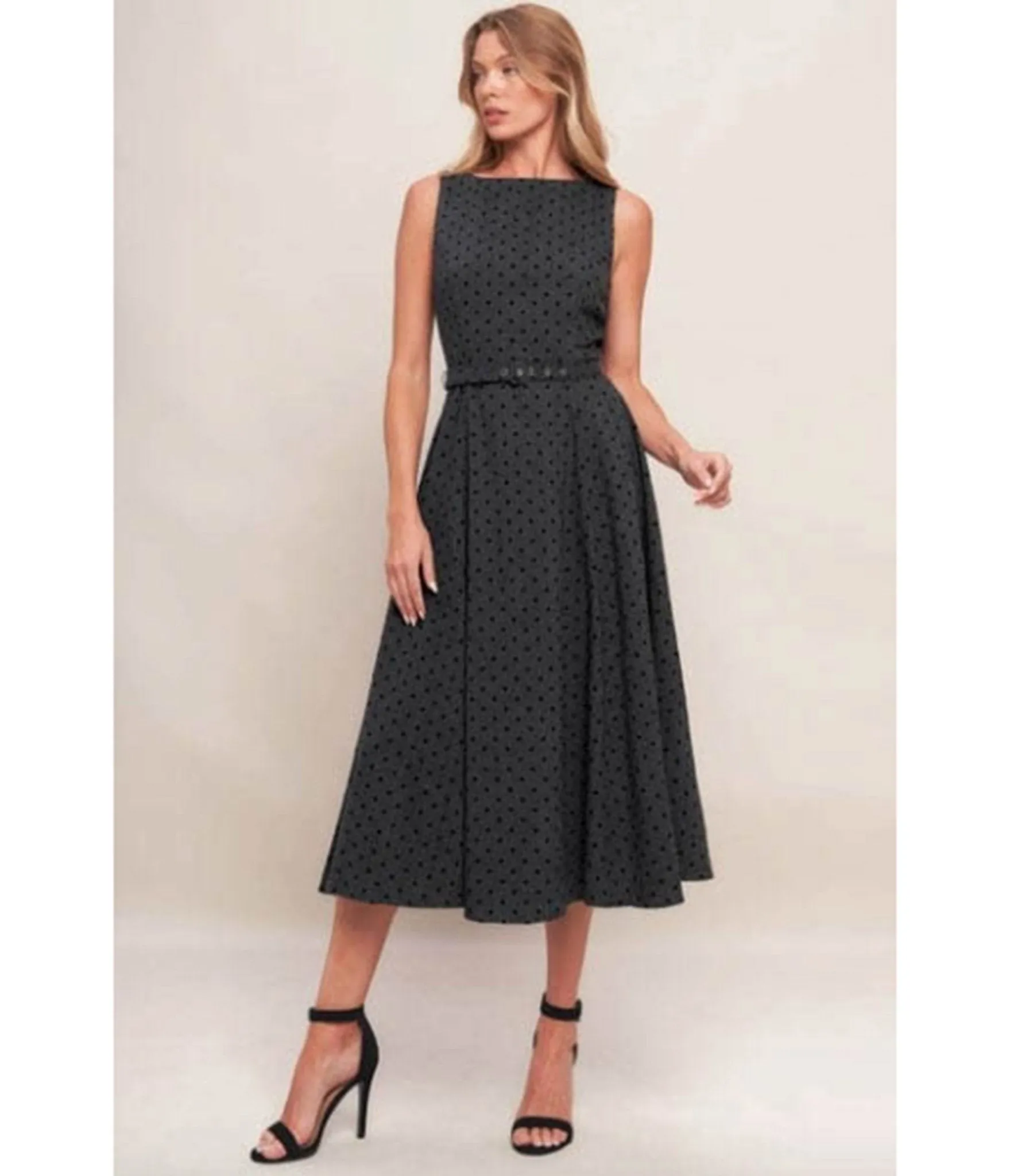 Grey & Black Dot Midi Dress sold by Unique Vintage product image thumbnail 3