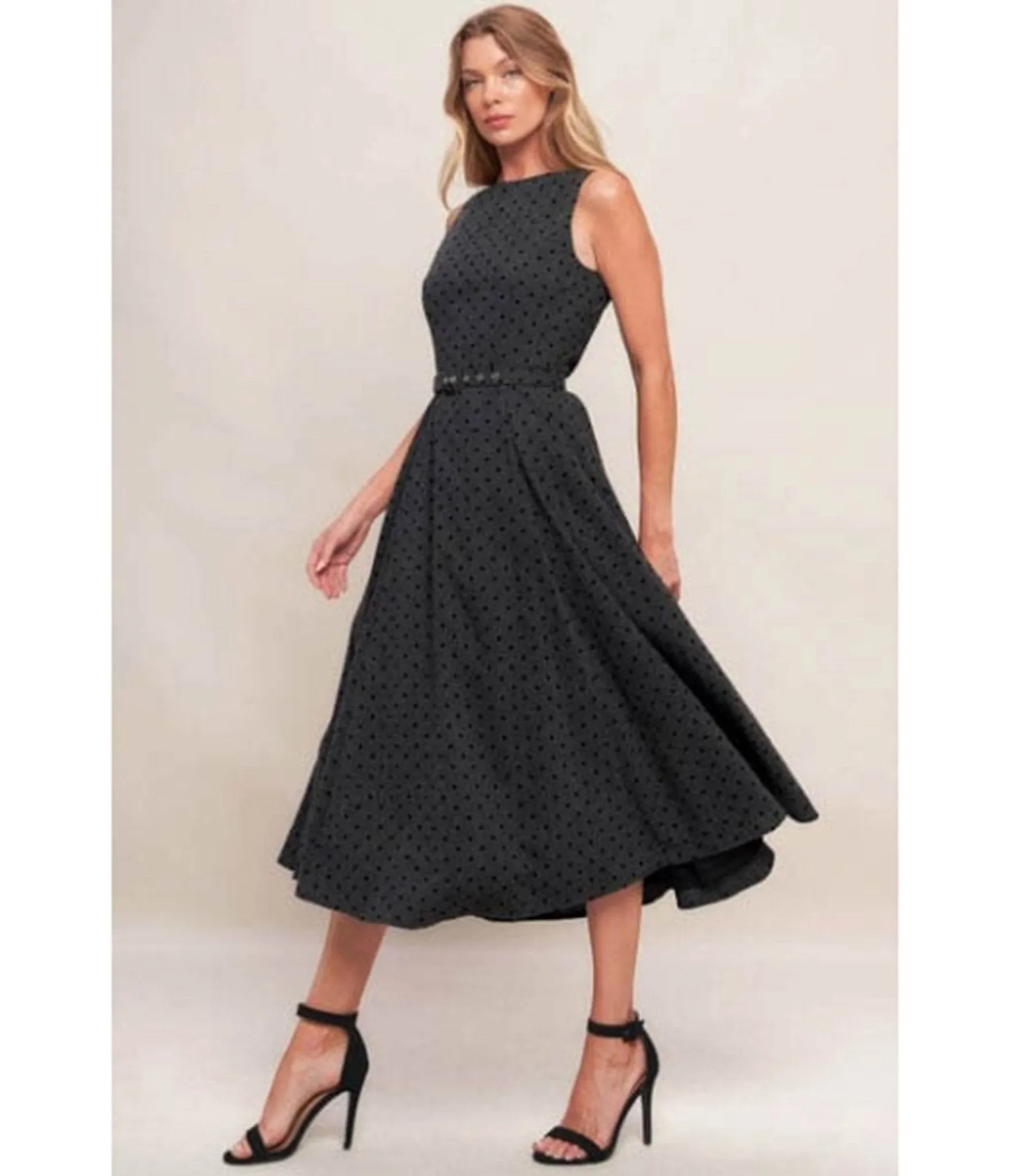 Grey & Black Dot Midi Dress sold by Unique Vintage product image thumbnail 4