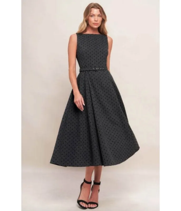 Grey & Black Dot Midi Dress sold by Unique Vintage