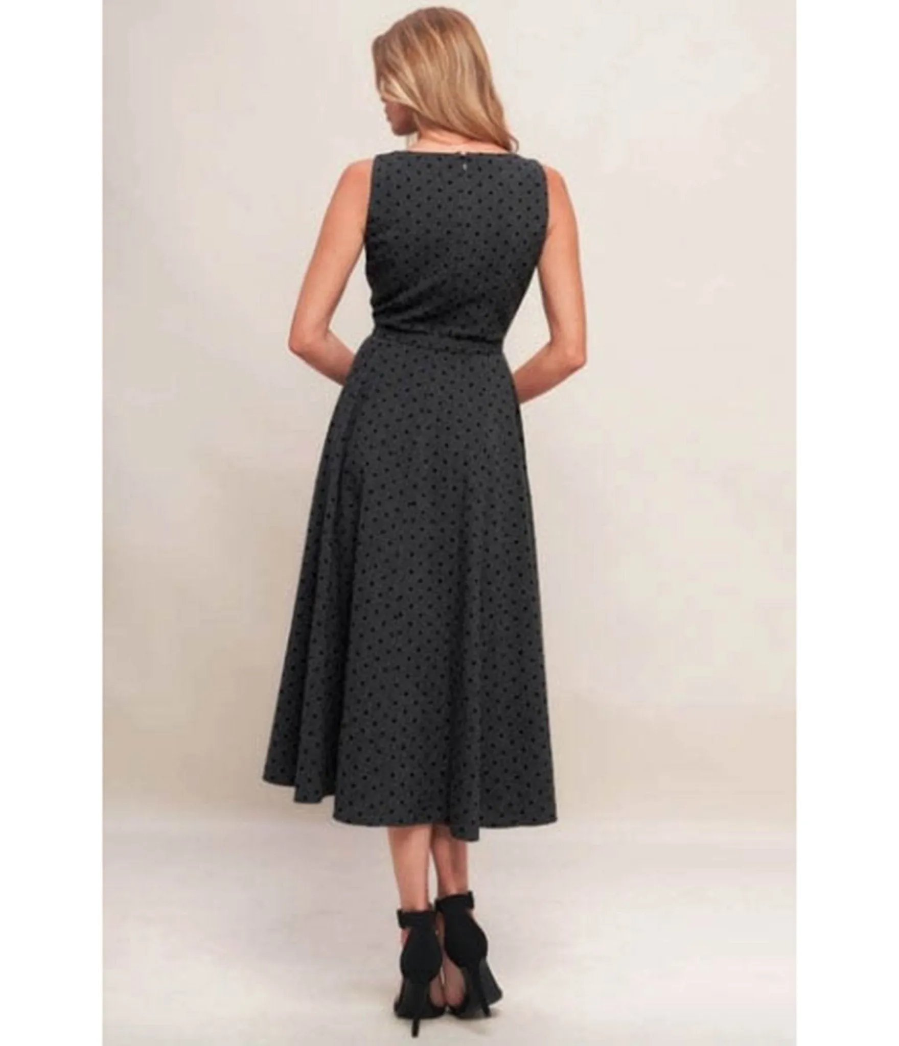 Grey & Black Dot Midi Dress sold by Unique Vintage product image thumbnail 2