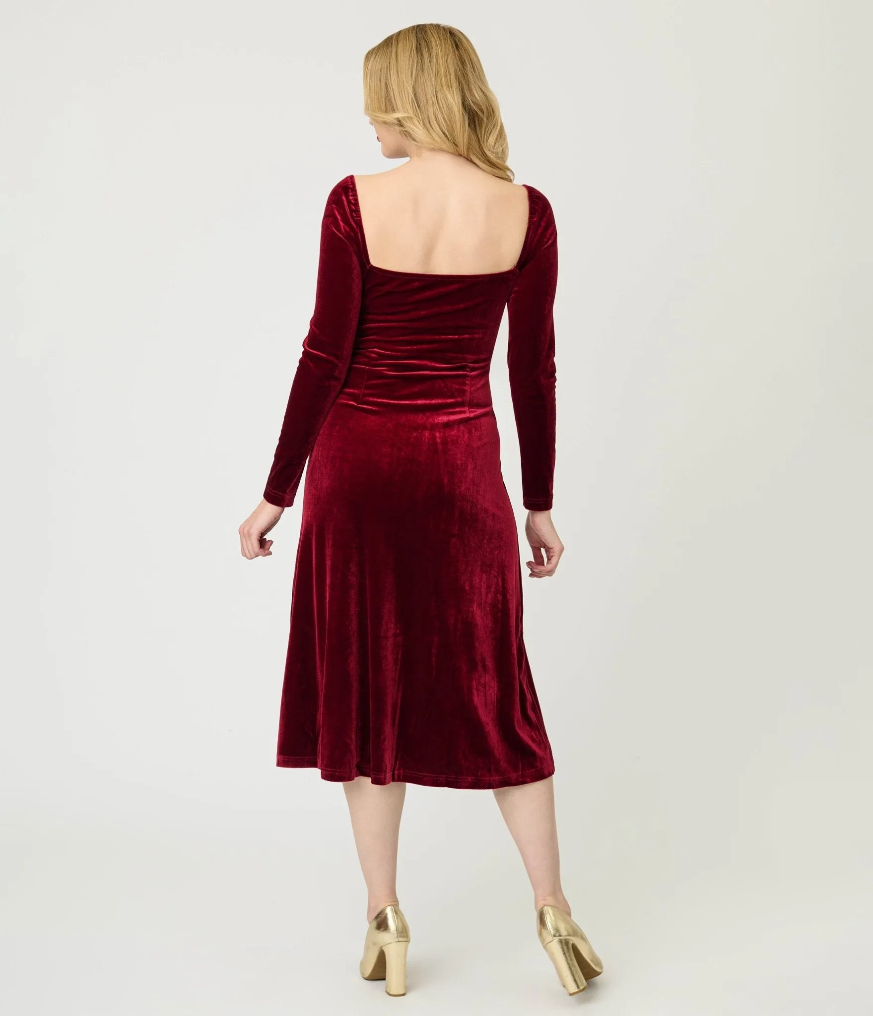 Wine Velvet Sweetheart Midi Dress sold by Unique Vintage product image thumbnail 2