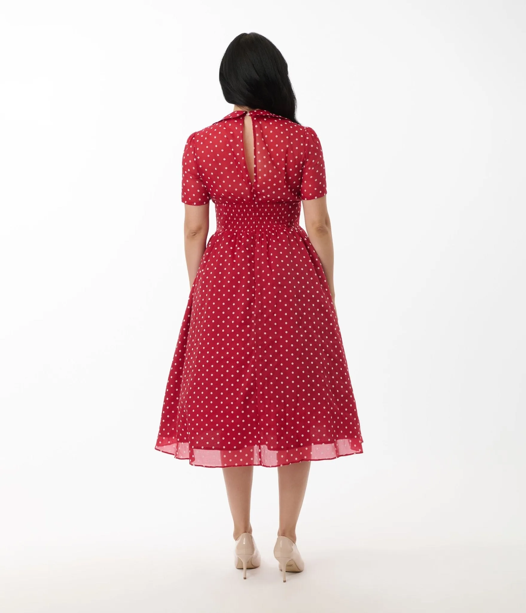 Unique Vintage Burgundy & White Swiss Dot Libby Swing Dress sold by Unique Vintage product image thumbnail 3