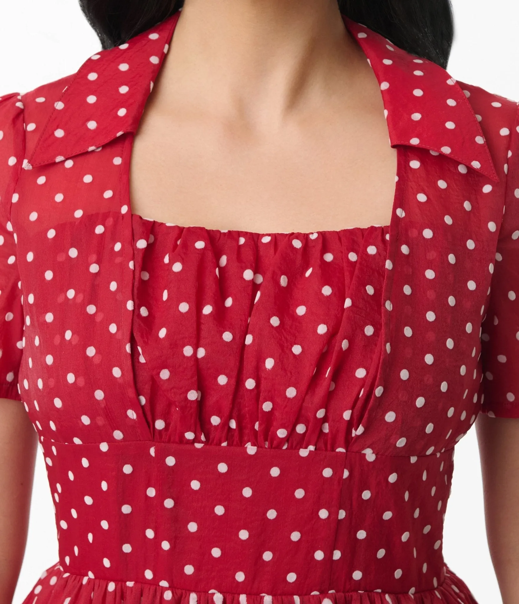 Unique Vintage Burgundy & White Swiss Dot Libby Swing Dress sold by Unique Vintage product image thumbnail 2