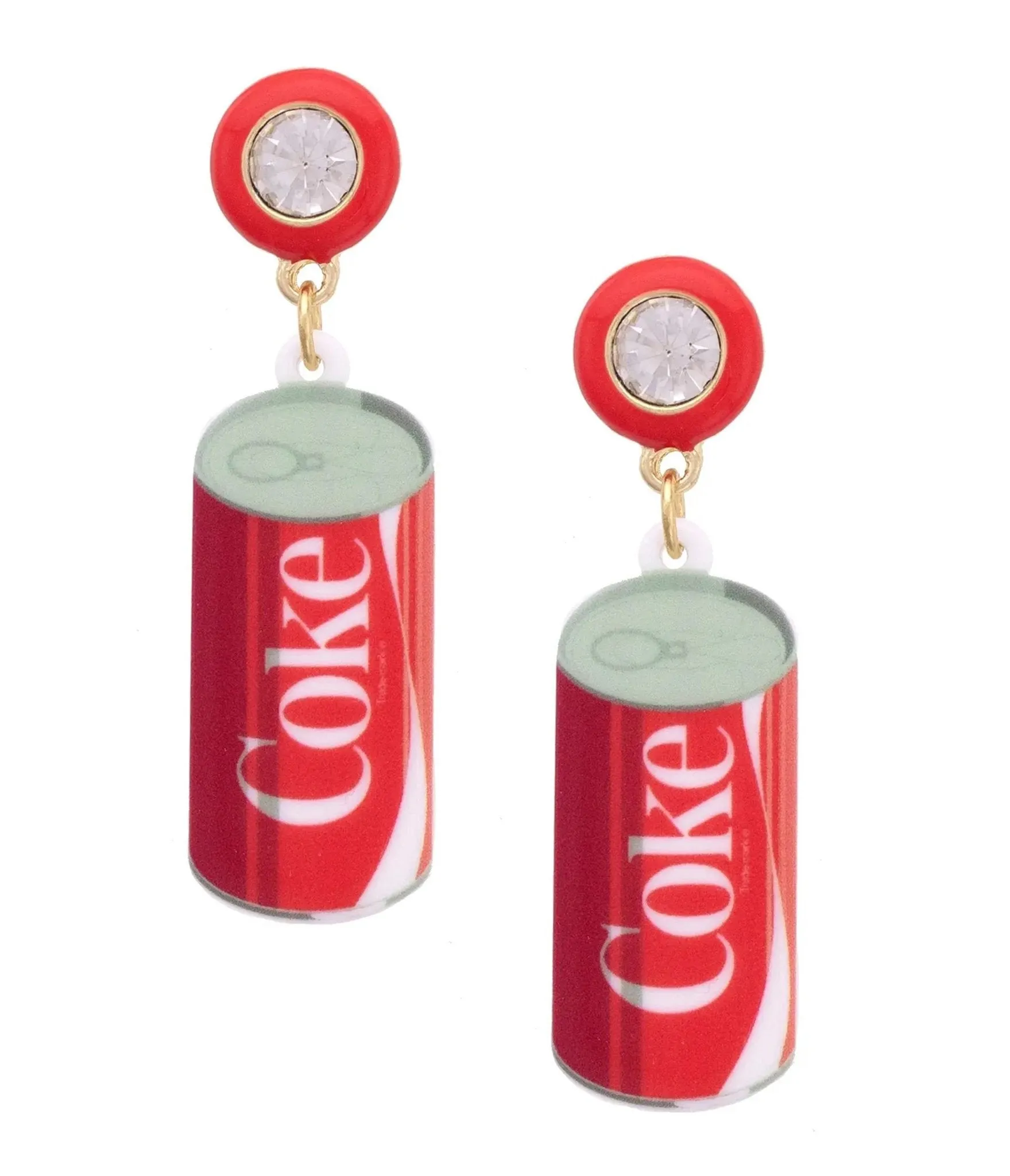 Rhinestone Coke Can Earrings sold by Unique Vintage