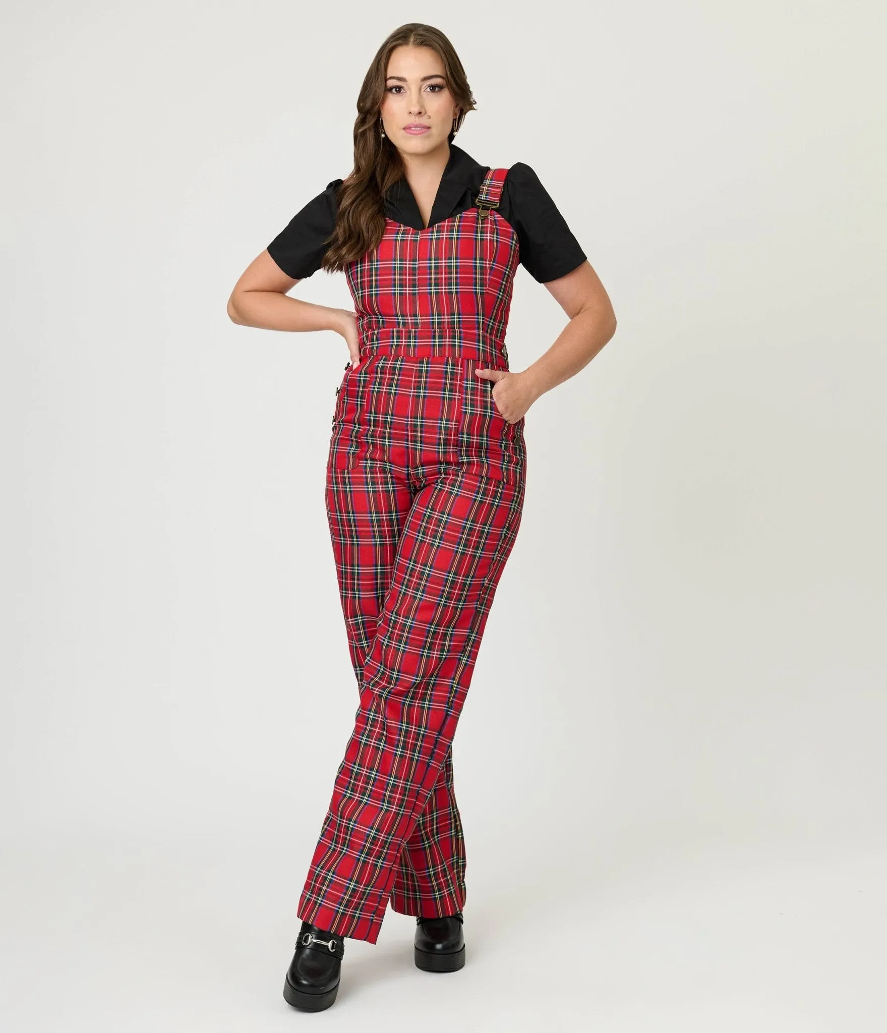 Unique Vintage Red Plaid Wide Leg Overalls sold by Unique Vintage product image thumbnail 3