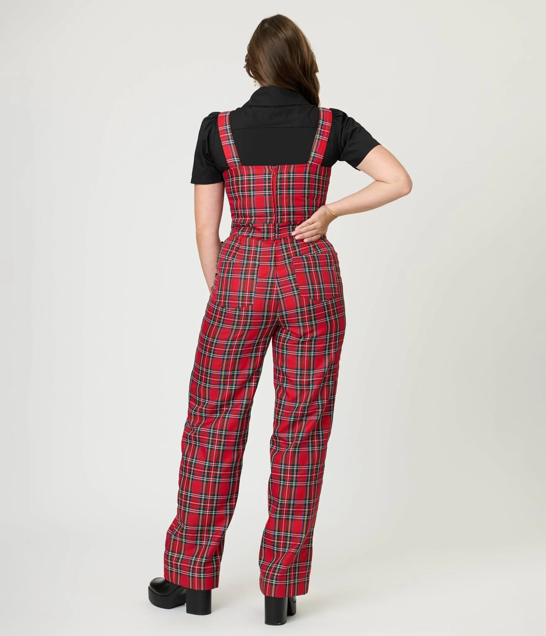 Unique Vintage Red Plaid Wide Leg Overalls sold by Unique Vintage product image thumbnail 2