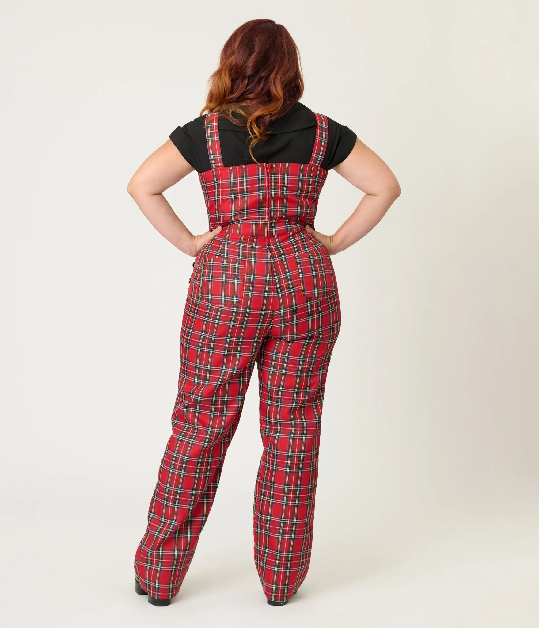 Unique Vintage Plus Size Red Plaid Wide Leg Overalls sold by Unique Vintage product image thumbnail 2