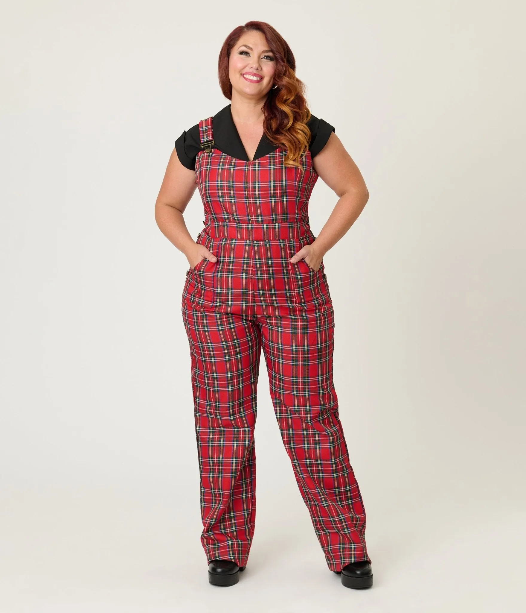 Unique Vintage Plus Size Red Plaid Wide Leg Overalls sold by Unique Vintage product image thumbnail 3