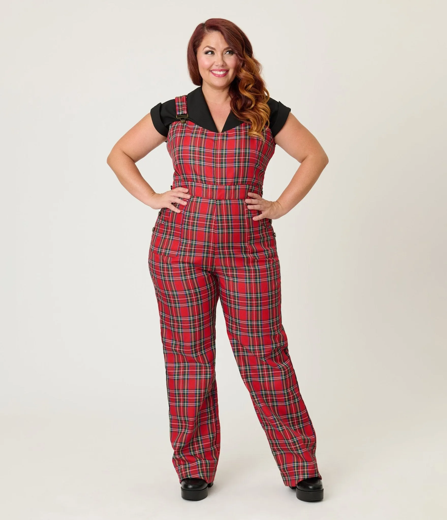 Unique Vintage Plus Size Red Plaid Wide Leg Overalls sold by Unique Vintage product image thumbnail 4