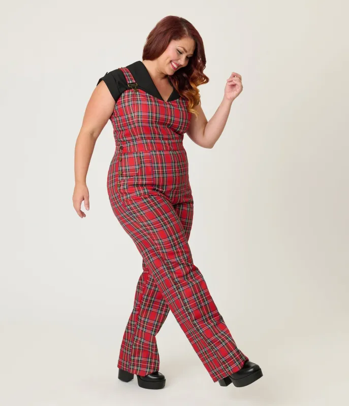 Unique Vintage Plus Size Red Plaid Wide Leg Overalls sold by Unique Vintage