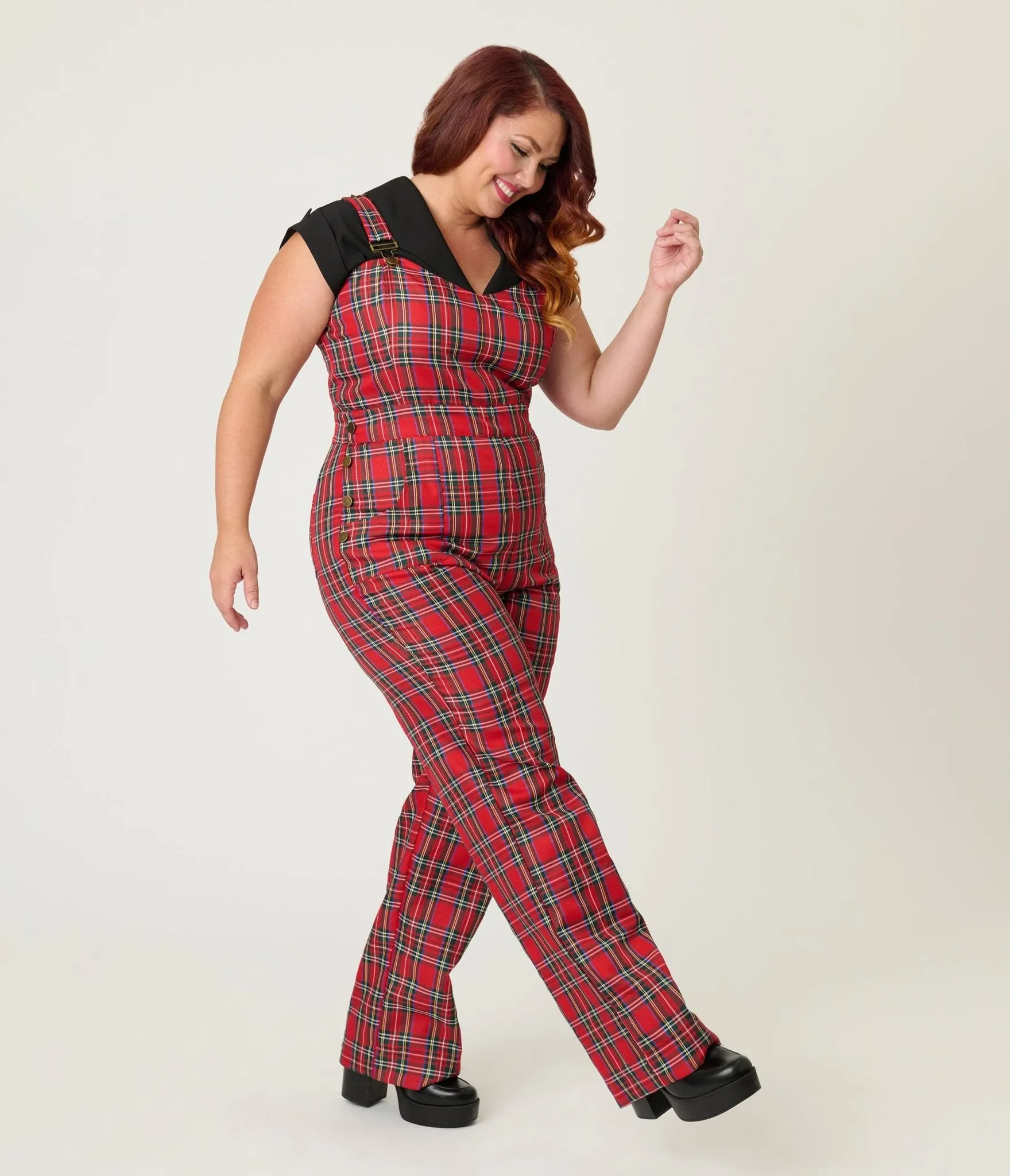 Unique Vintage Plus Size Red Plaid Wide Leg Overalls sold by Unique Vintage