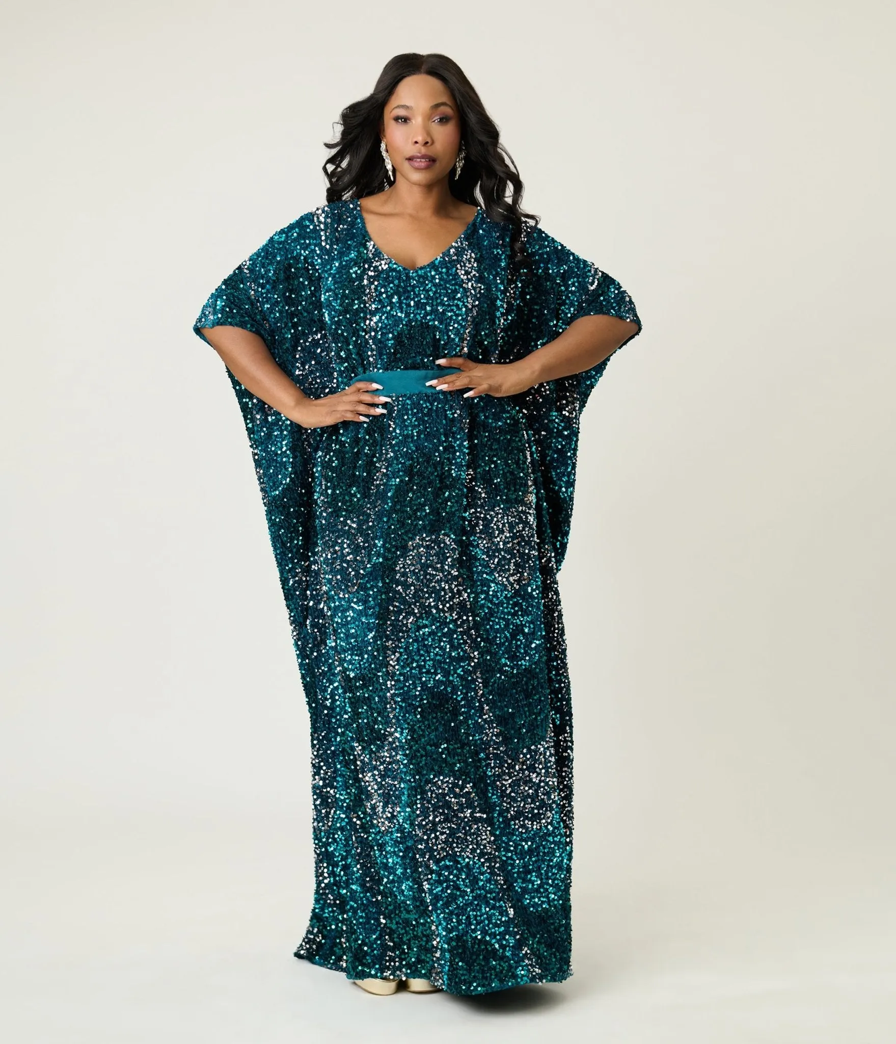 Unique Vintage Teal Sequin Burton Caftan Dress sold by Unique Vintage product image thumbnail 4