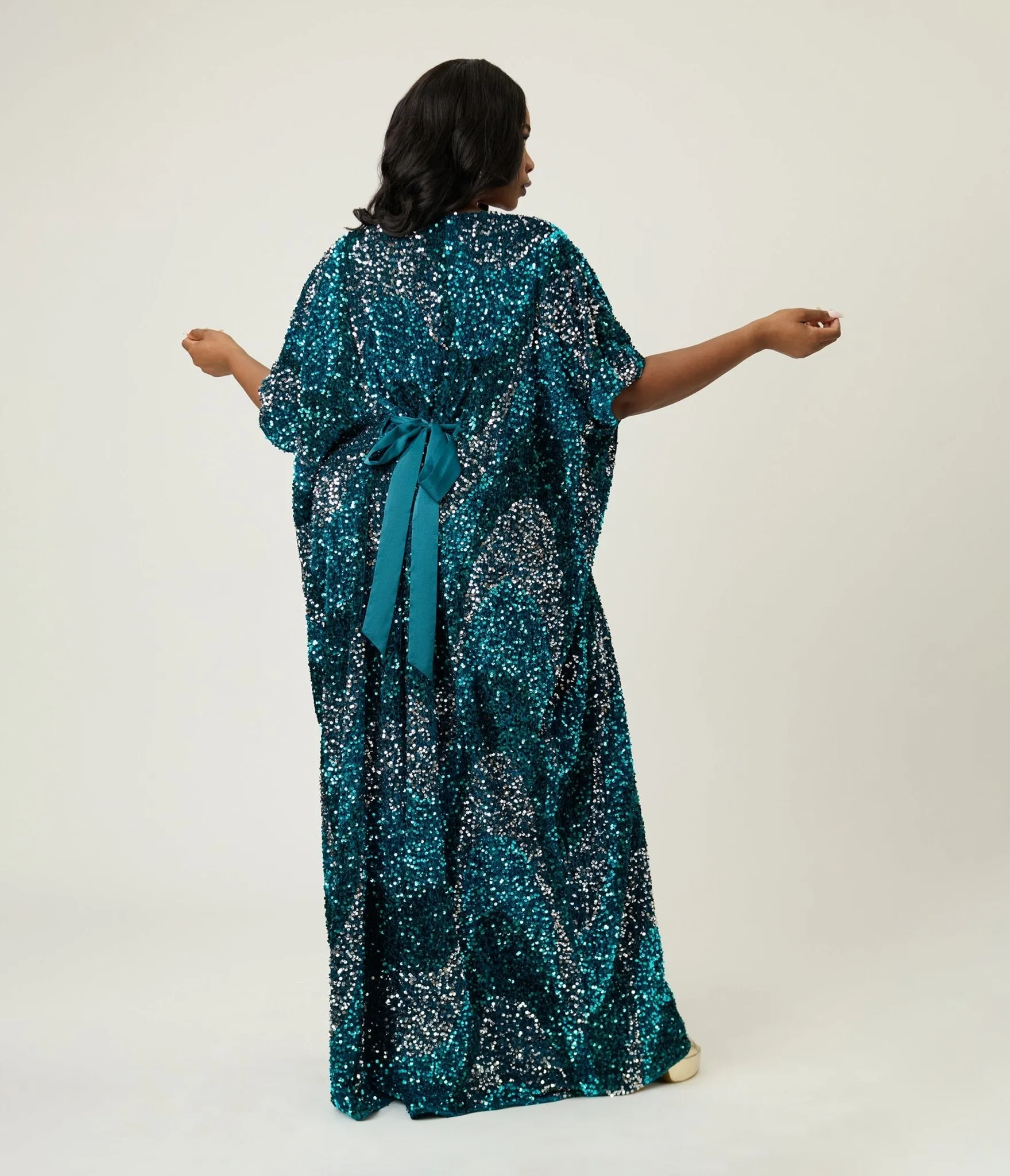 Unique Vintage Teal Sequin Burton Caftan Dress sold by Unique Vintage product image thumbnail 2