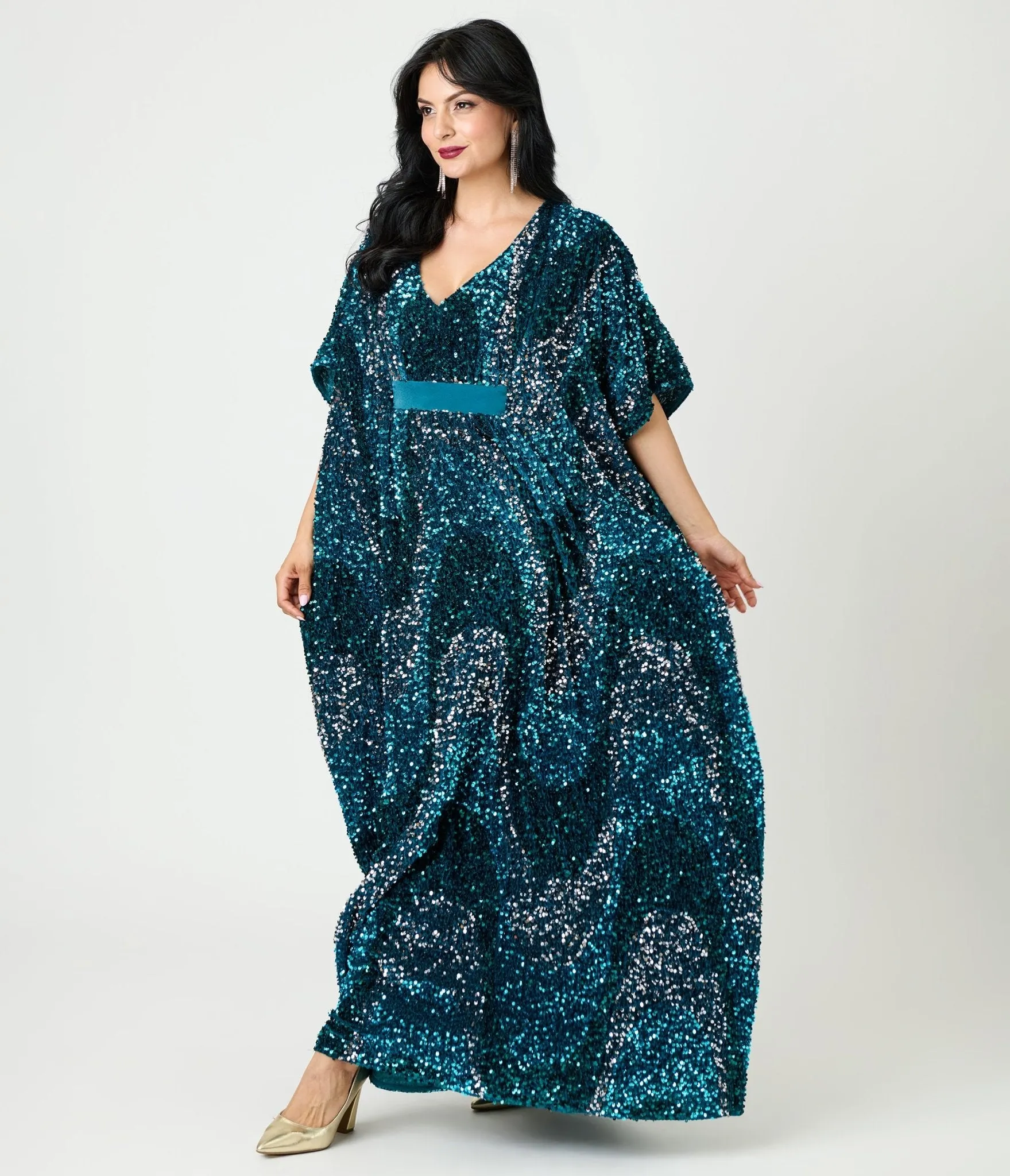 Unique Vintage Teal Sequin Burton Caftan Dress sold by Unique Vintage product image thumbnail 3
