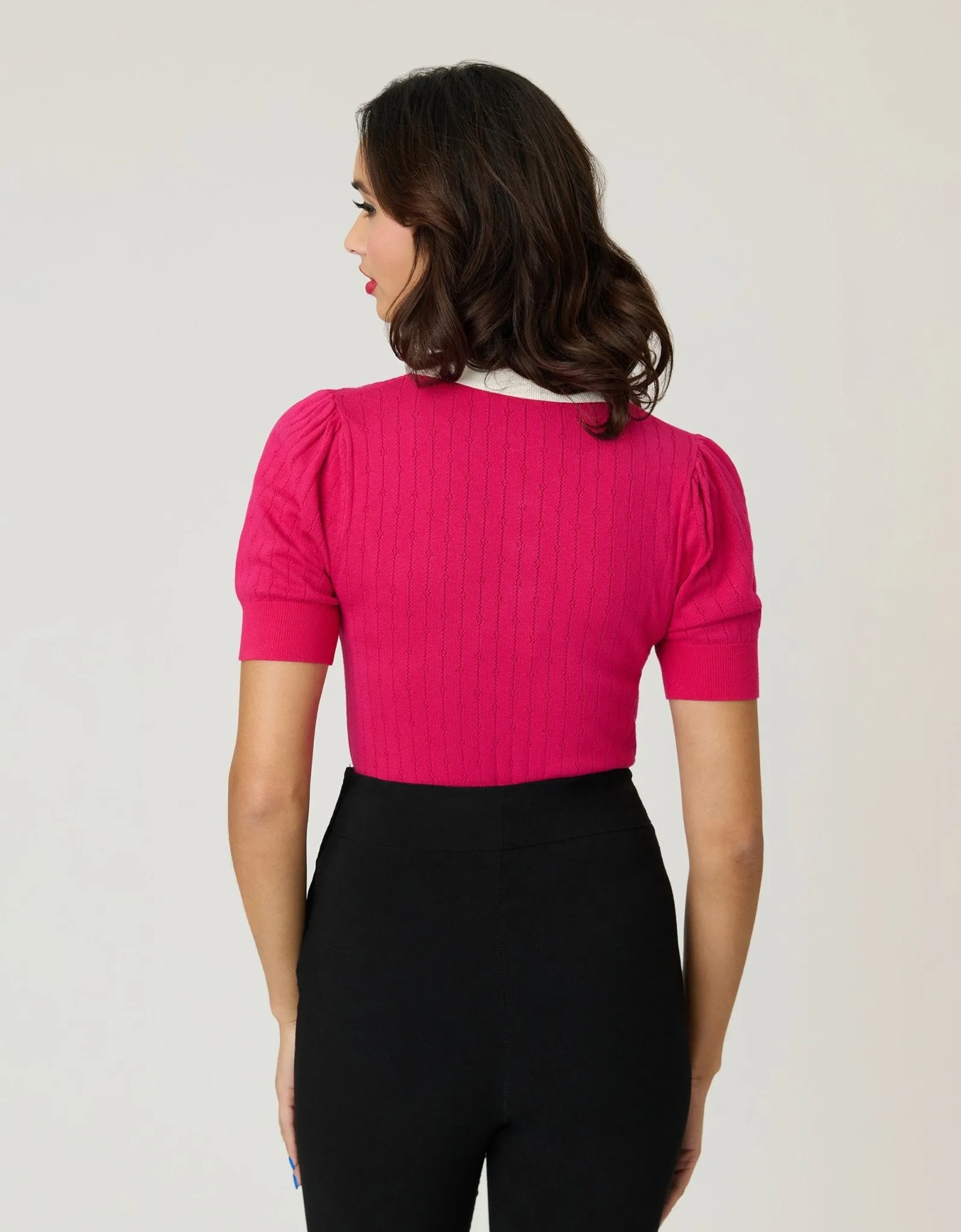 Unique Vintage Hot Pink & Rhinestone Buttons Prim & Pretty Sweater sold by Unique Vintage product image thumbnail 2