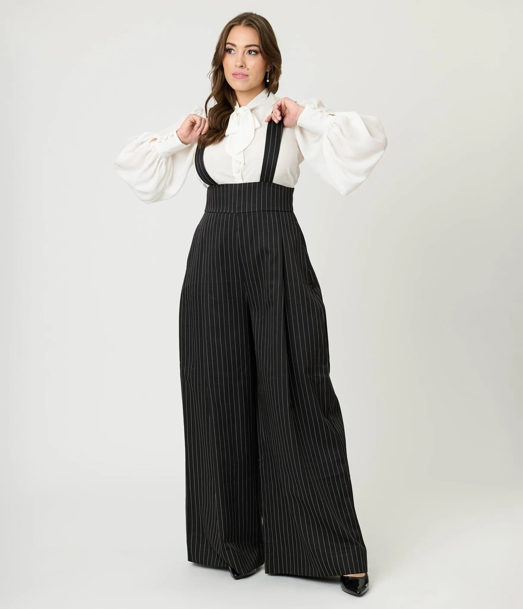 Unique Vintage Black Pinstripe Rochelle Suspender Pants sold by Unique Vintage product image thumbnail 4