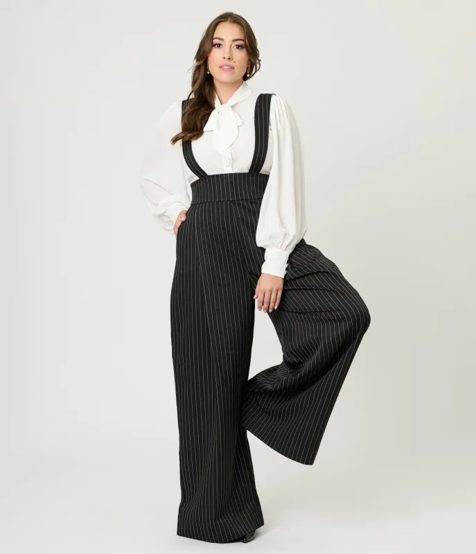 Unique Vintage Black Pinstripe Rochelle Suspender Pants sold by Unique Vintage