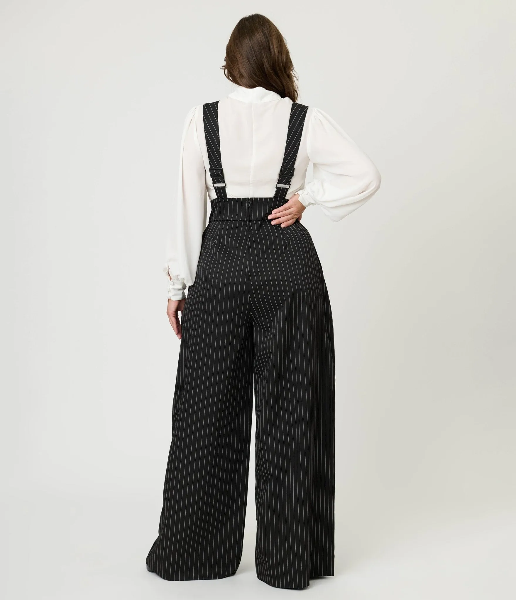 Unique Vintage Black Pinstripe Rochelle Suspender Pants sold by Unique Vintage product image thumbnail 2