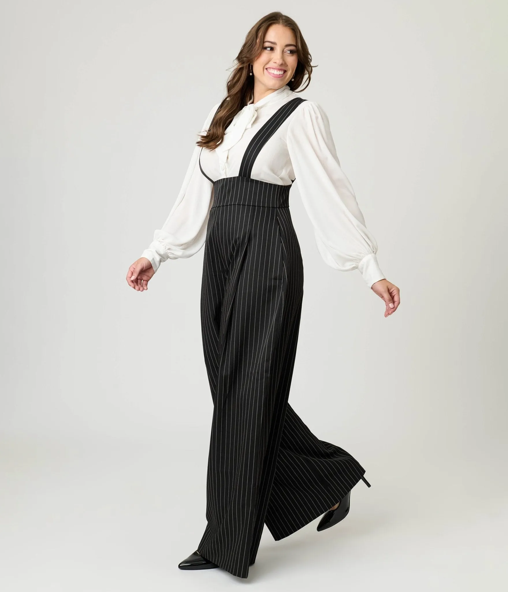 Unique Vintage Black Pinstripe Rochelle Suspender Pants sold by Unique Vintage product image thumbnail 3