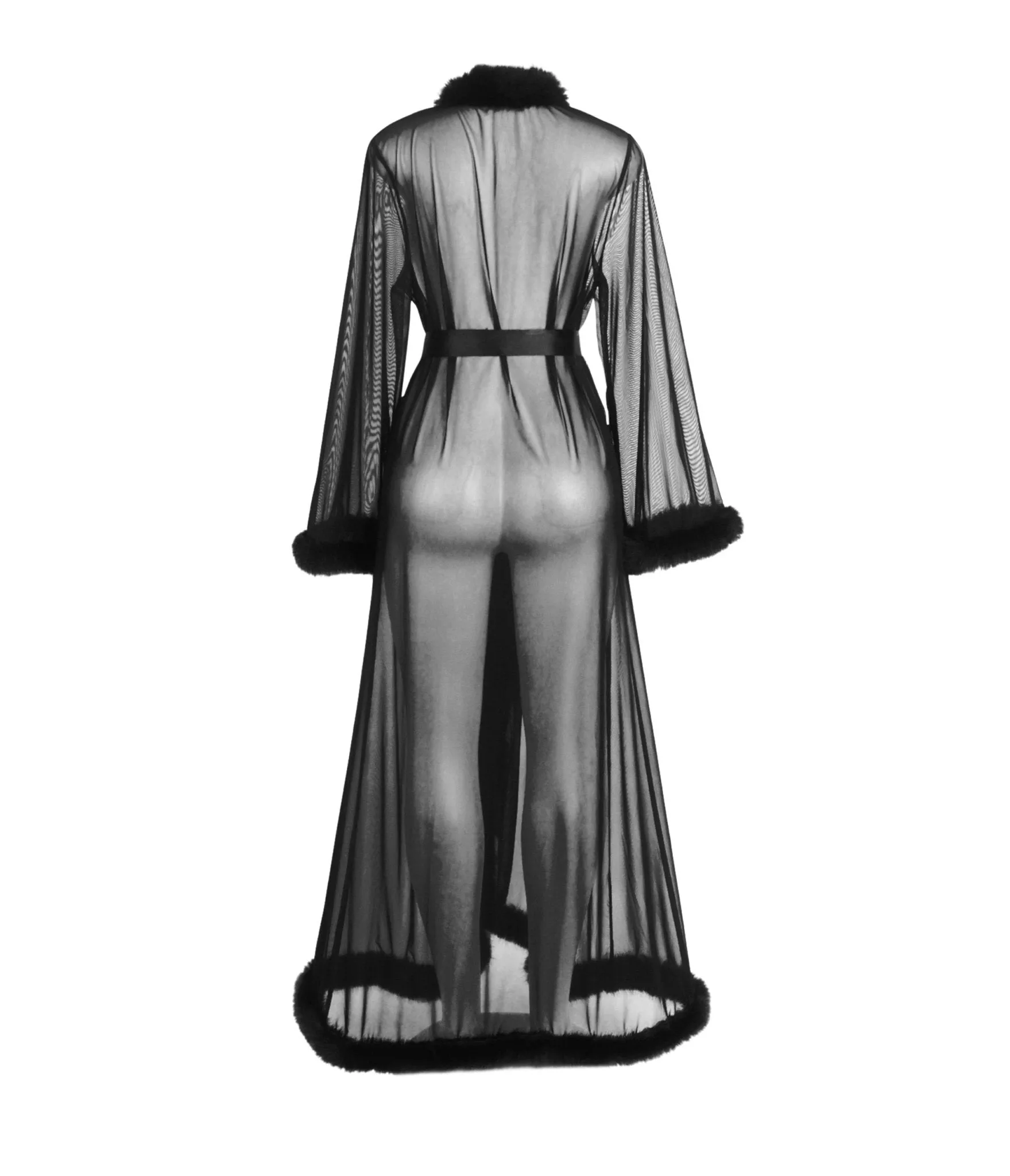 Sheer Black Fur Trim Long Robe sold by Unique Vintage product image thumbnail 5