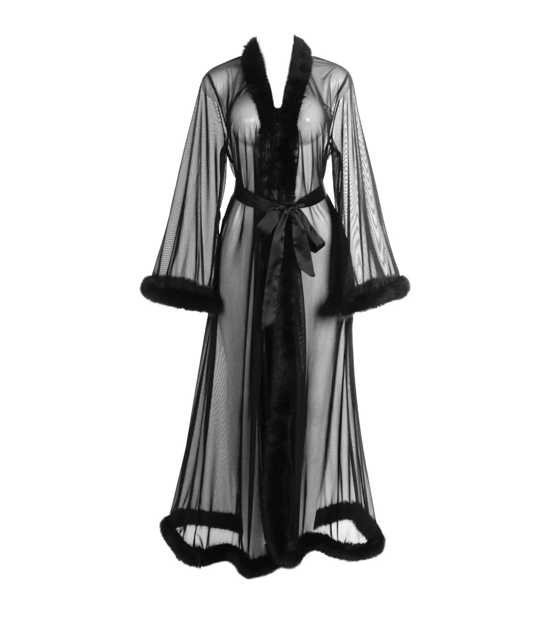 Sheer Black Fur Trim Long Robe sold by Unique Vintage product image thumbnail 4