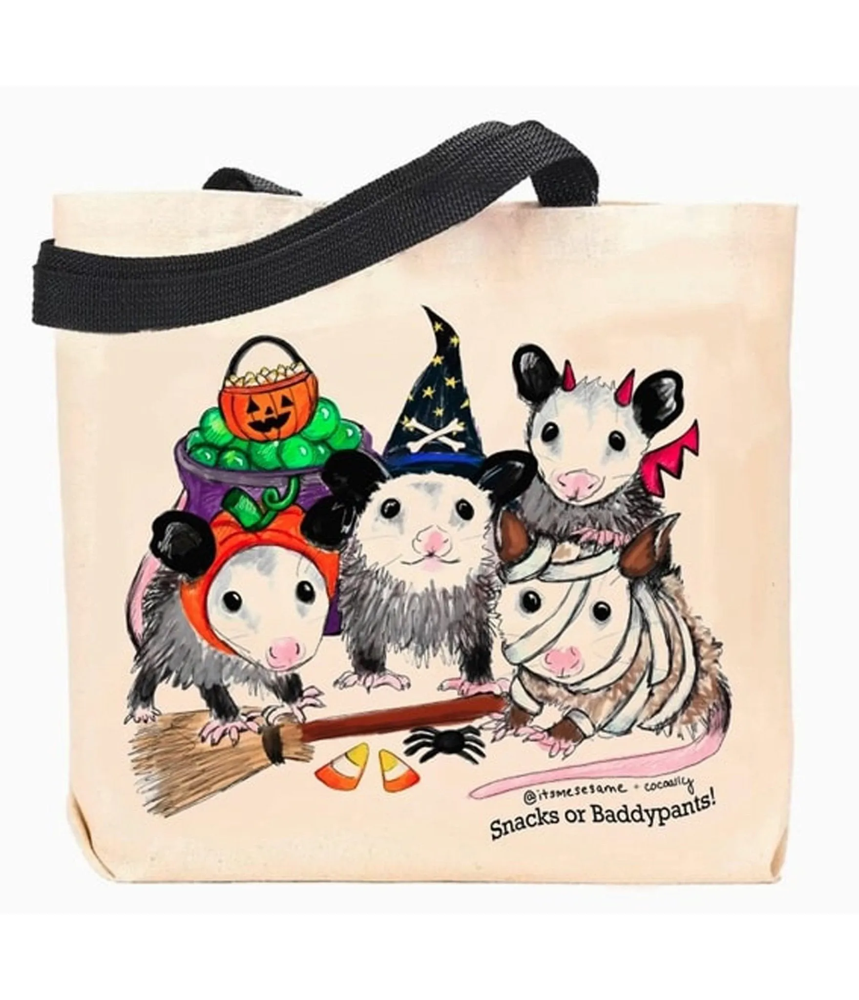 Sesame the Opossum Trick or Treat Opossums Tote Bag sold by Unique Vintage
