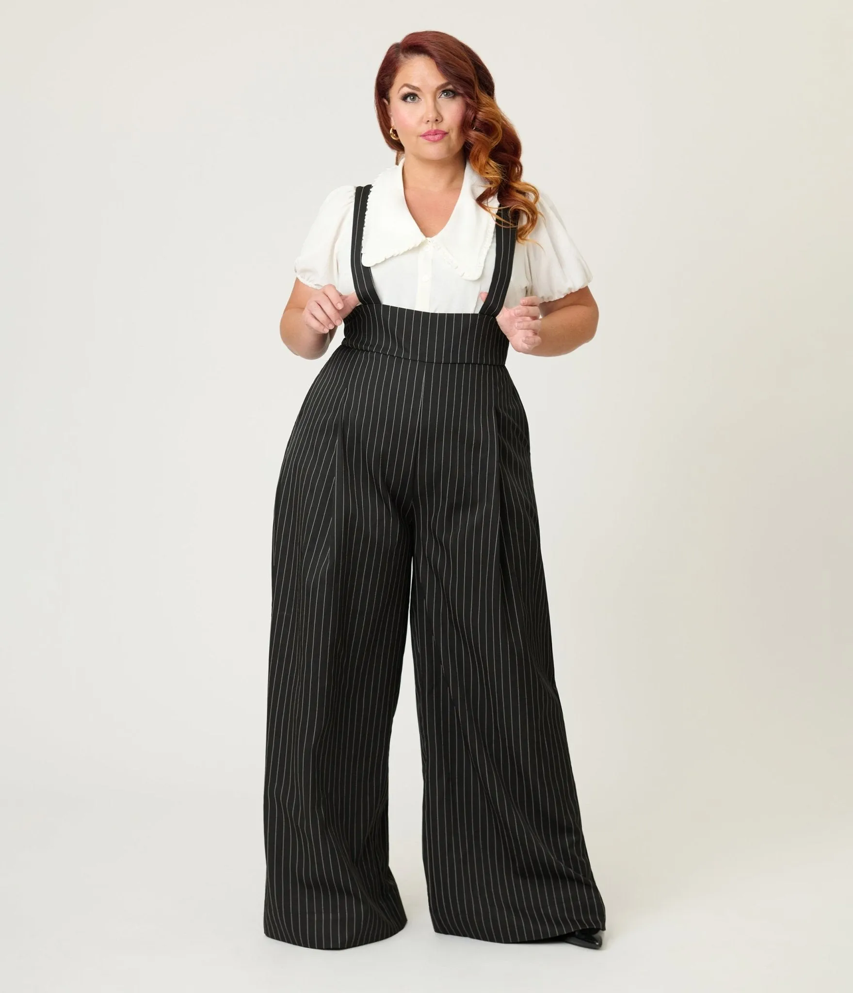 Unique Vintage Plus Size Black Pinstripe Rochelle Suspender Pants sold by Unique Vintage product image thumbnail 4