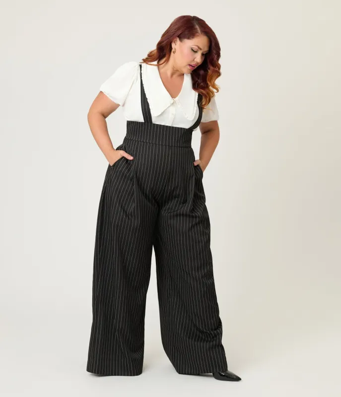 Unique Vintage Plus Size Black Pinstripe Rochelle Suspender Pants sold by Unique Vintage