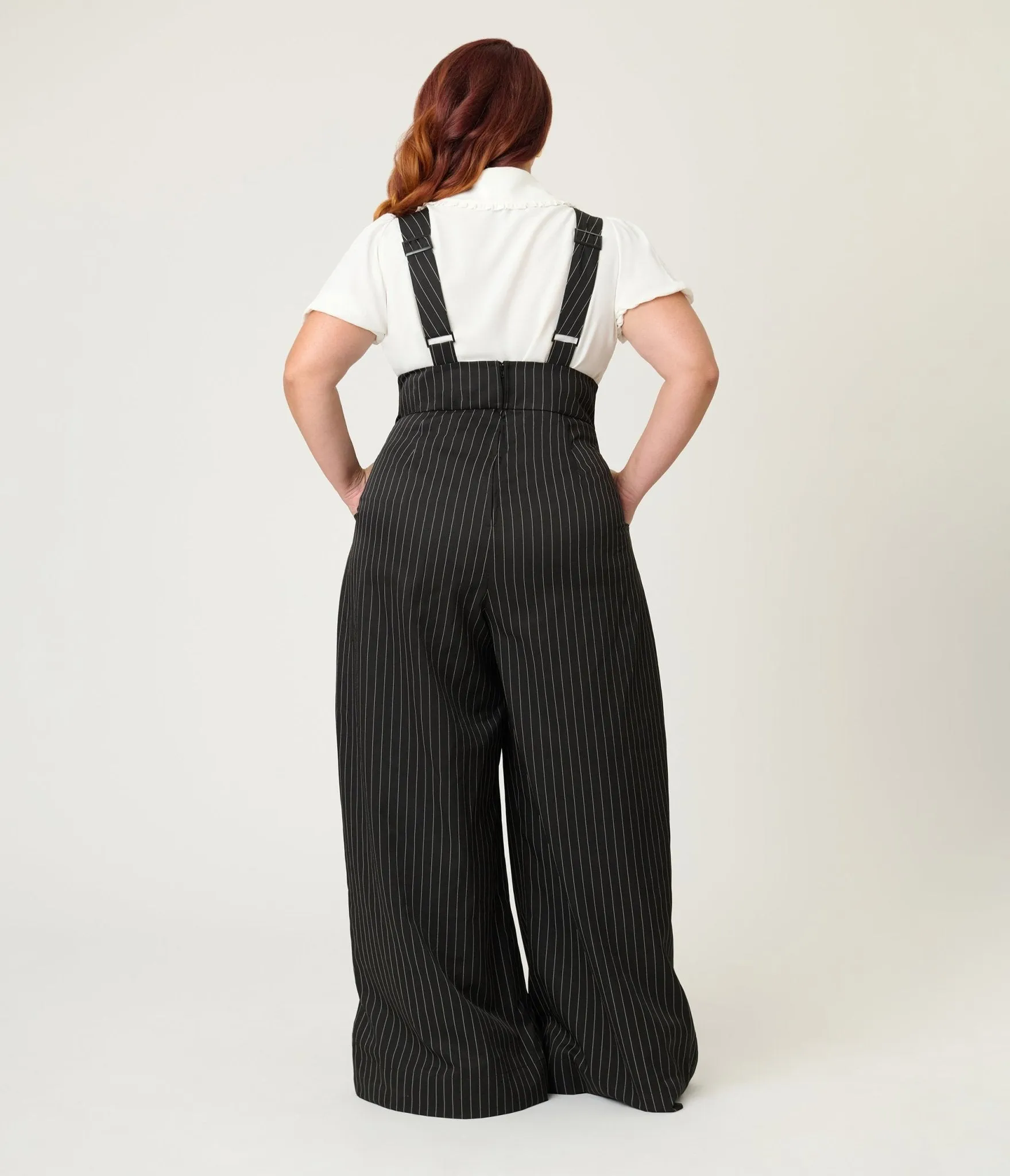 Unique Vintage Plus Size Black Pinstripe Rochelle Suspender Pants sold by Unique Vintage product image thumbnail 2