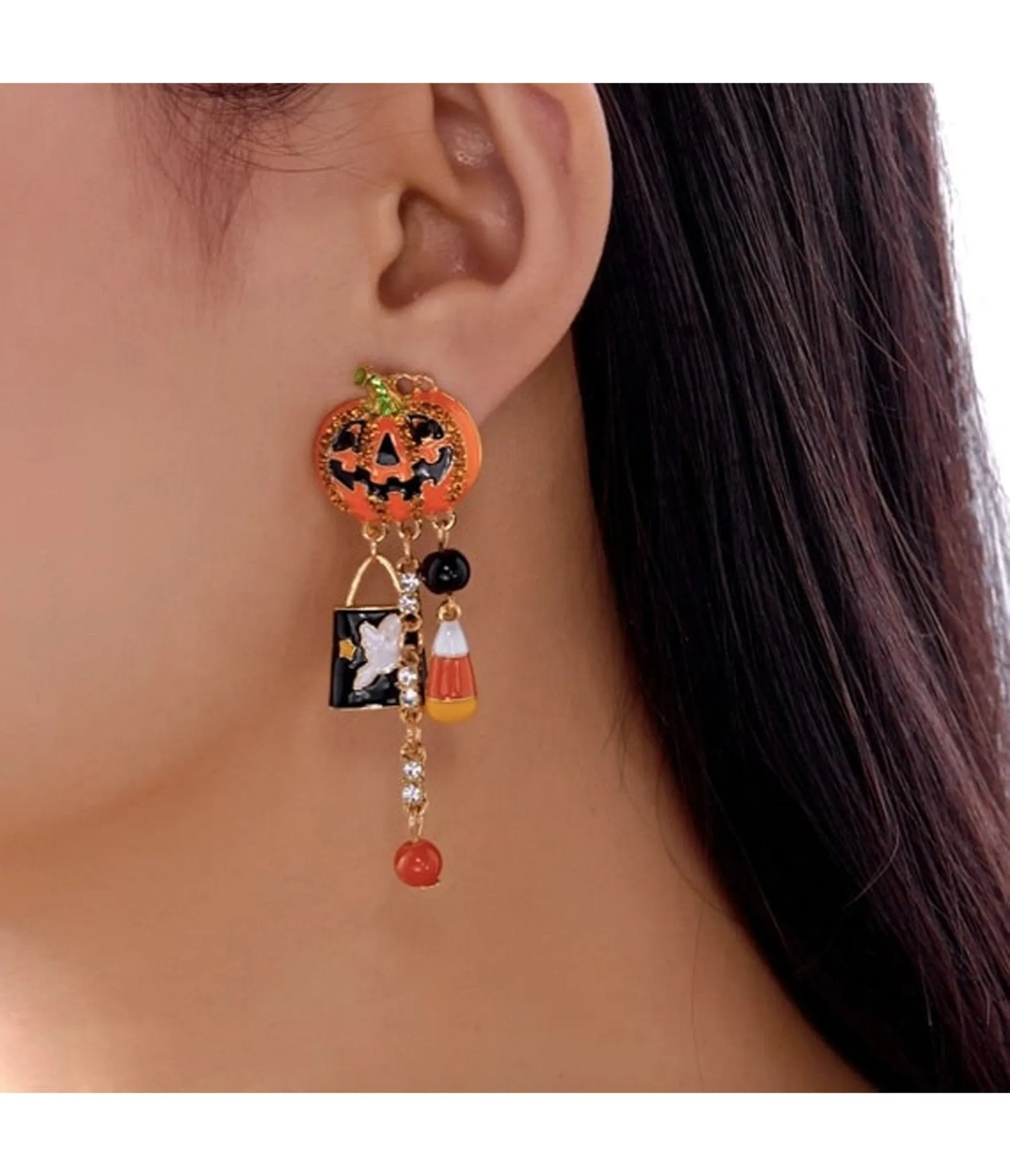 Halloween Ghost Pumpkin Drop Earrings sold by Unique Vintage
