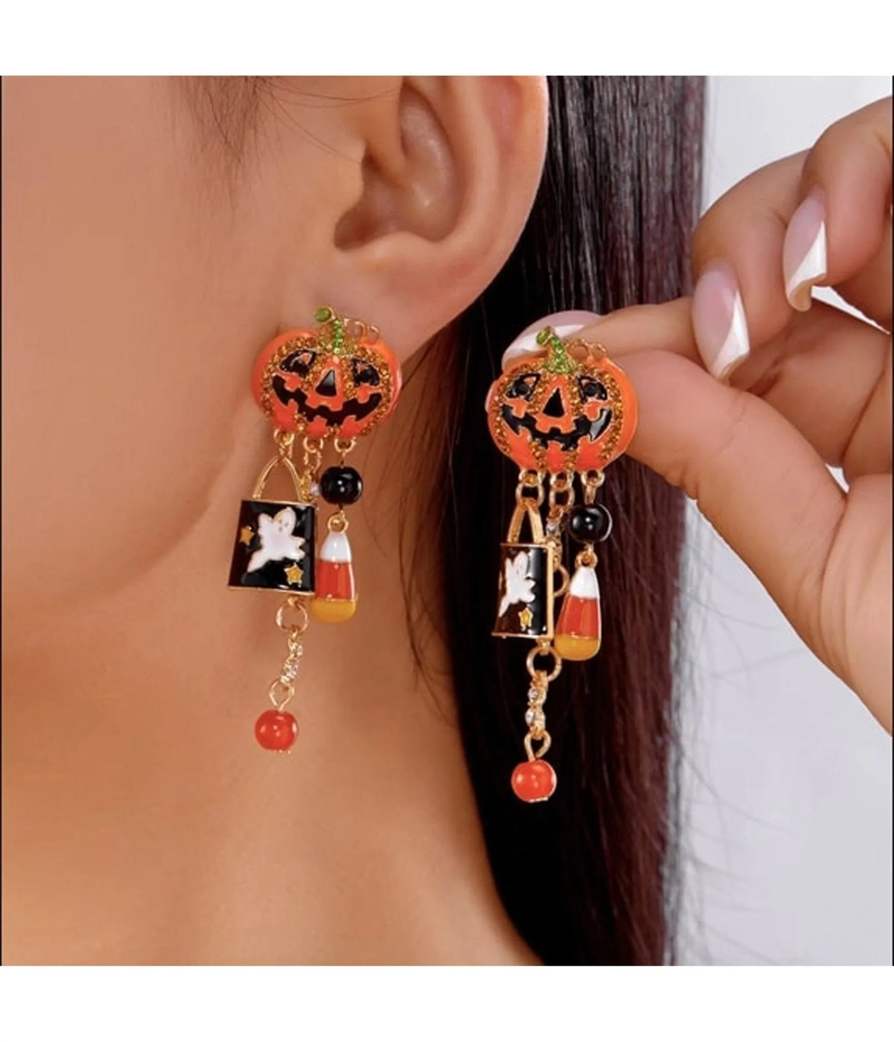 Halloween Ghost Pumpkin Drop Earrings sold by Unique Vintage product image thumbnail 2