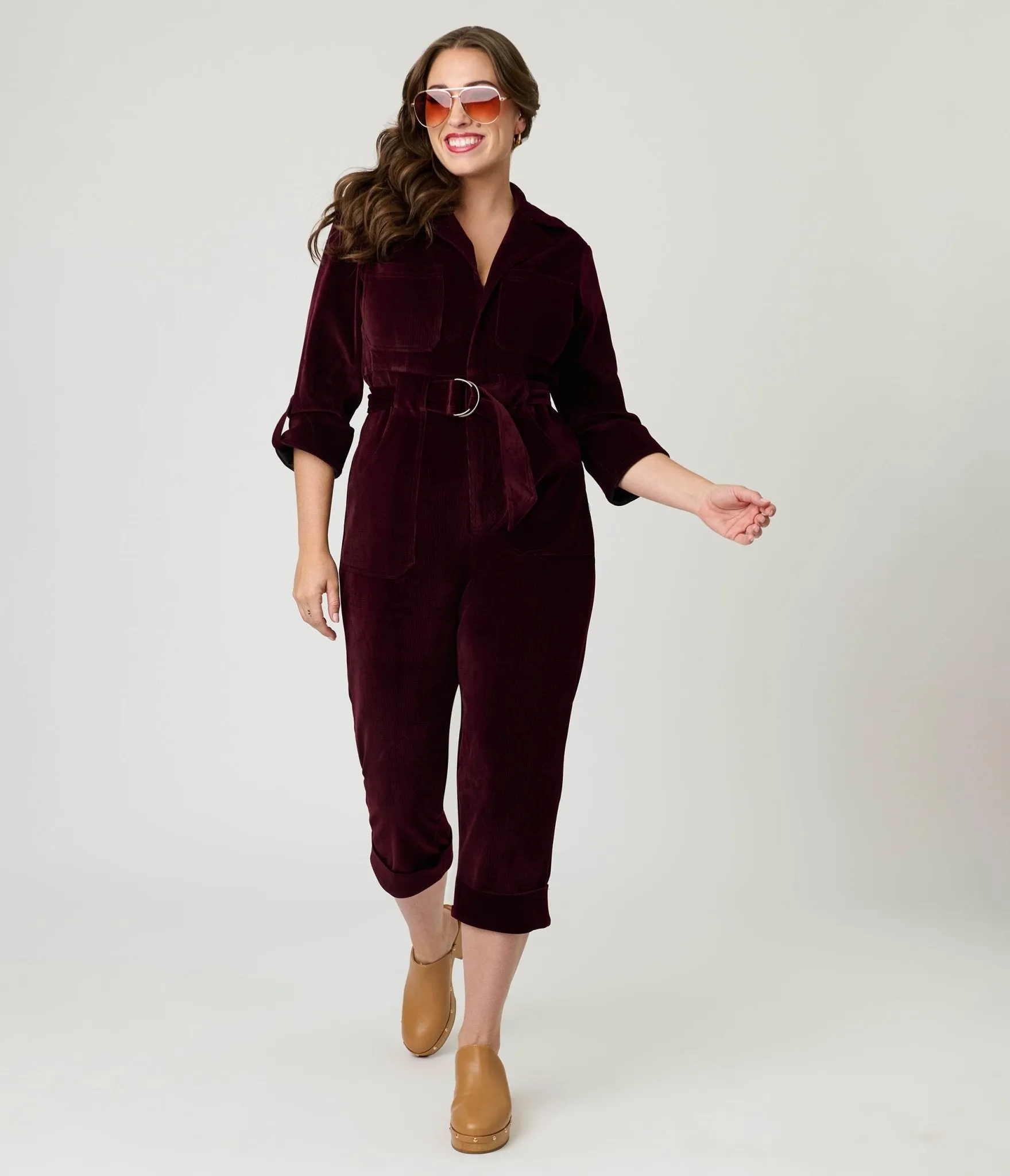 Unique Vintage Burgundy Corduroy Trixie Jumpsuit sold by Unique Vintage
