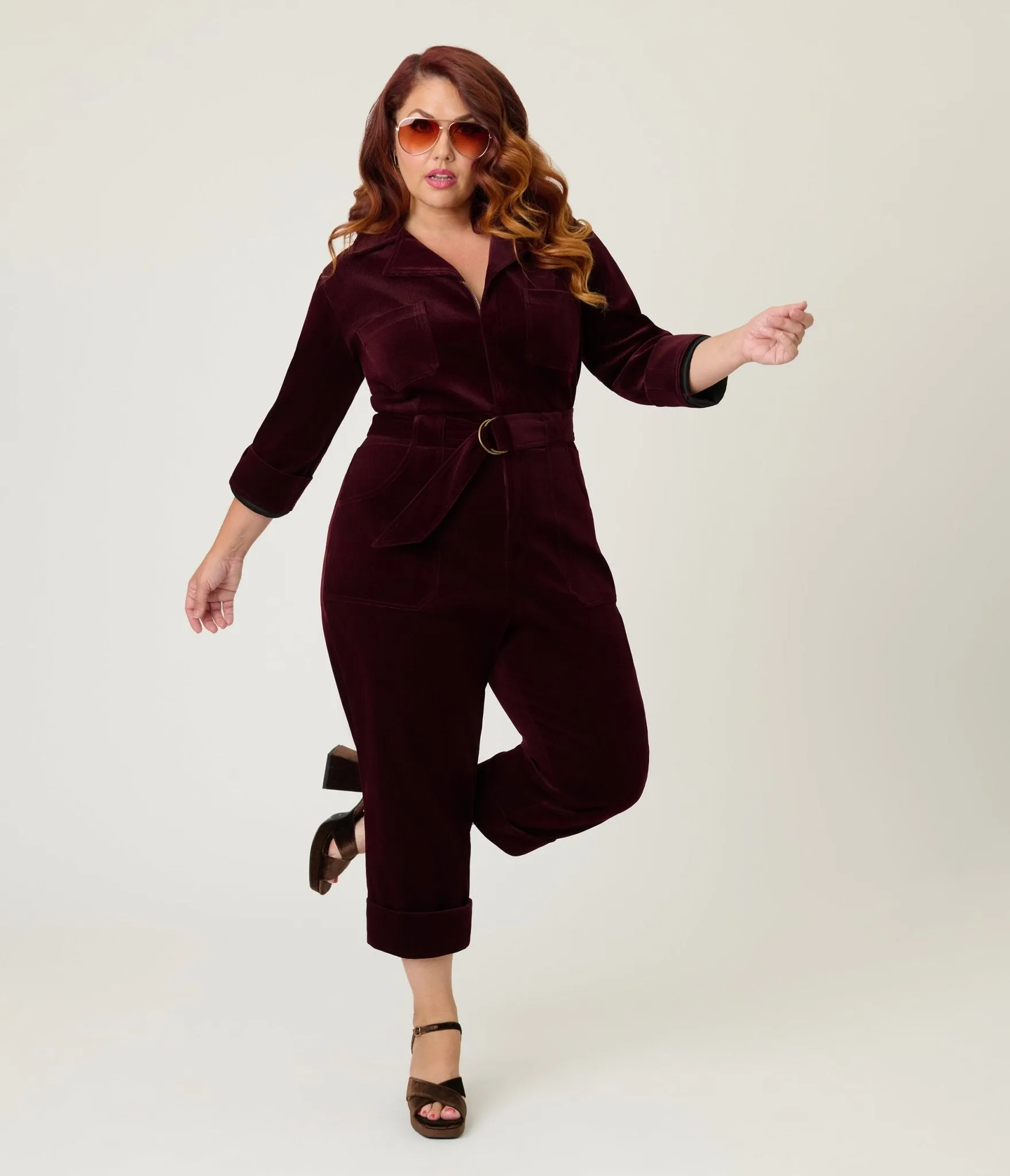 Unique Vintage Plus Size Burgundy Corduroy Trixie Jumpsuit sold by Unique Vintage product image thumbnail 4
