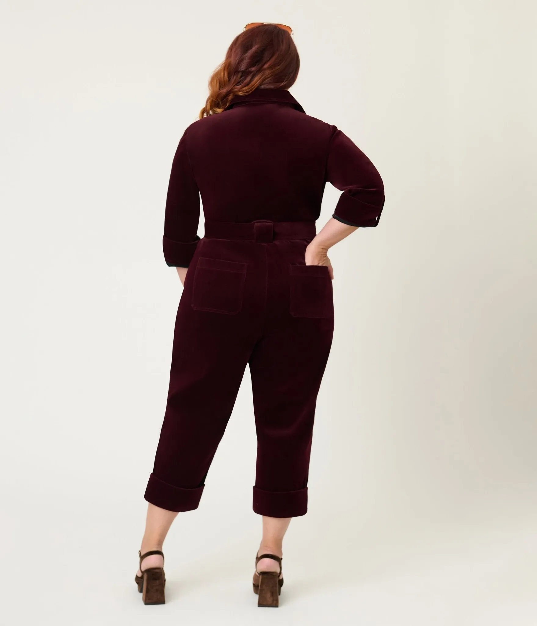 Unique Vintage Plus Size Burgundy Corduroy Trixie Jumpsuit sold by Unique Vintage product image thumbnail 2