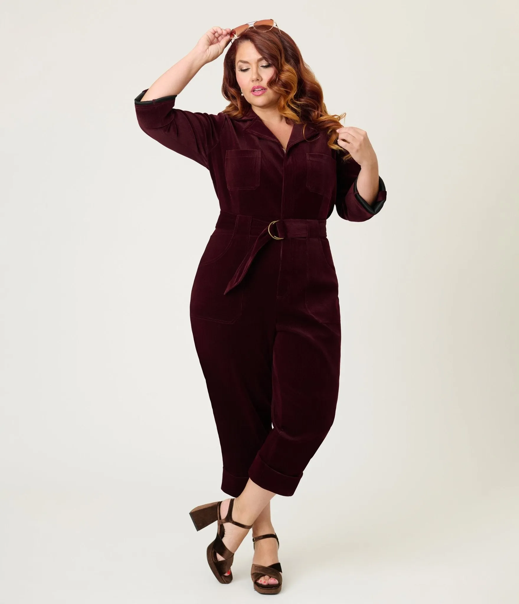 Unique Vintage Plus Size Burgundy Corduroy Trixie Jumpsuit sold by Unique Vintage product image thumbnail 3