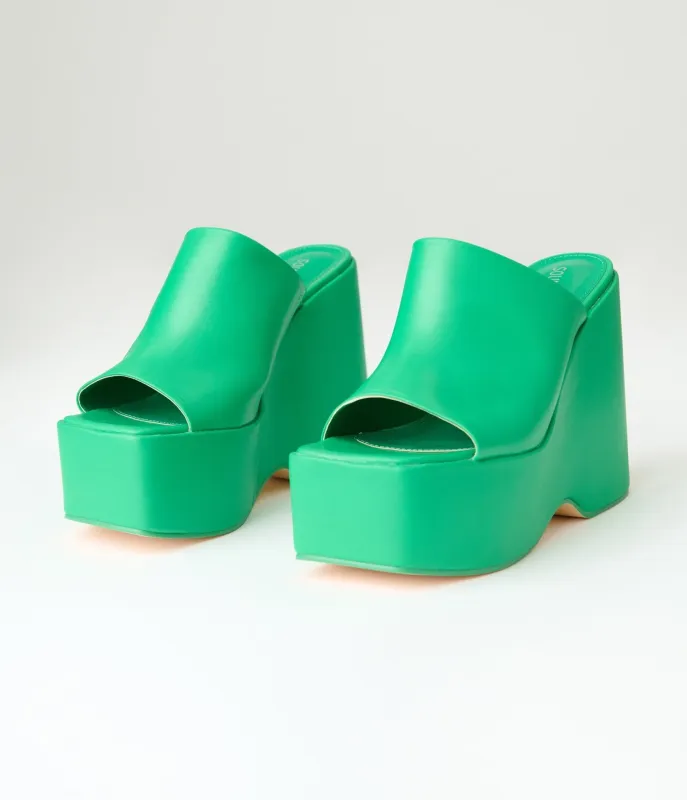 Green Leatherette Wedge Platforms sold by Unique Vintage