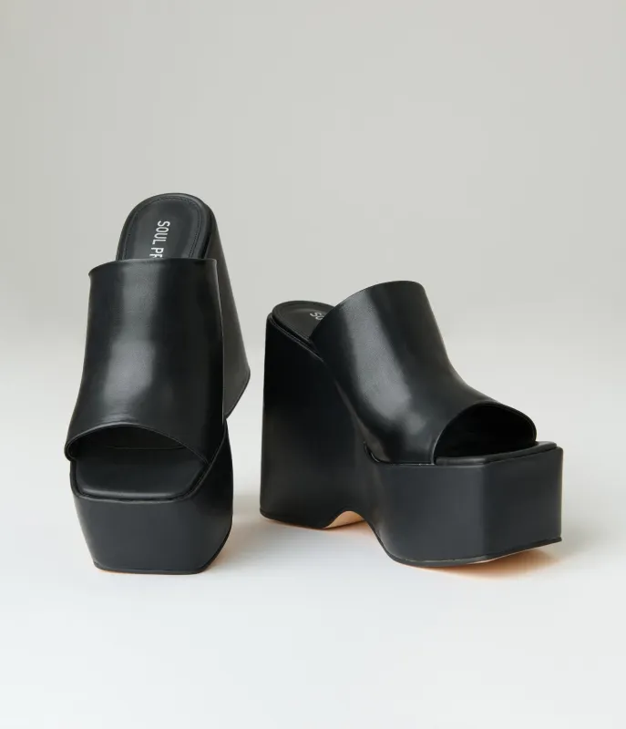 Black Leatherette Wedge Platforms sold by Unique Vintage