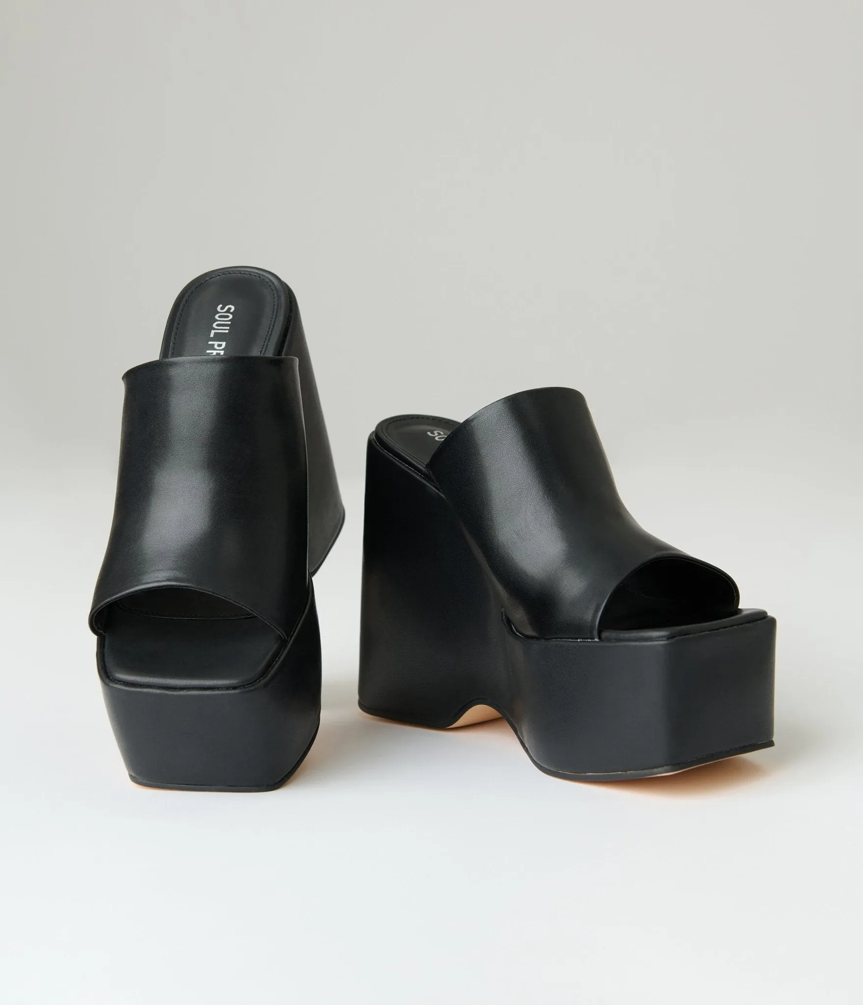 Black Leatherette Wedge Platforms sold by Unique Vintage