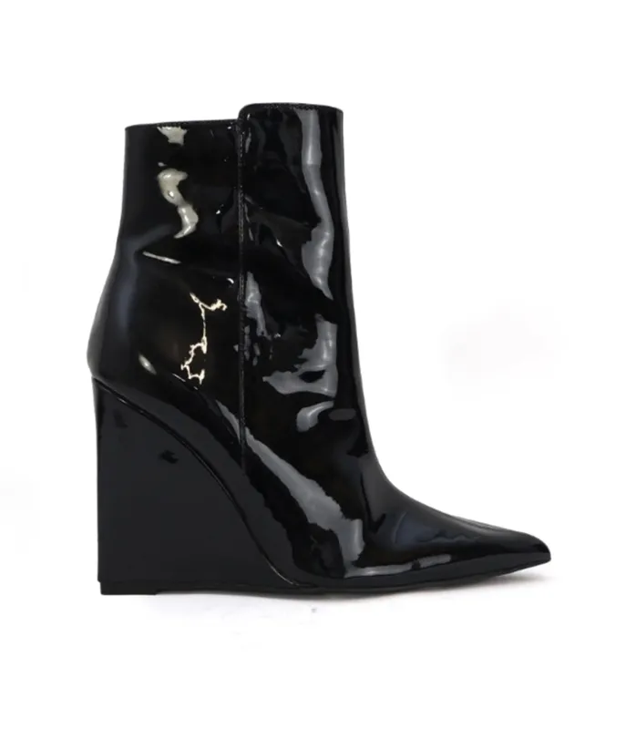 Black Patent Wedge Booties sold by Unique Vintage