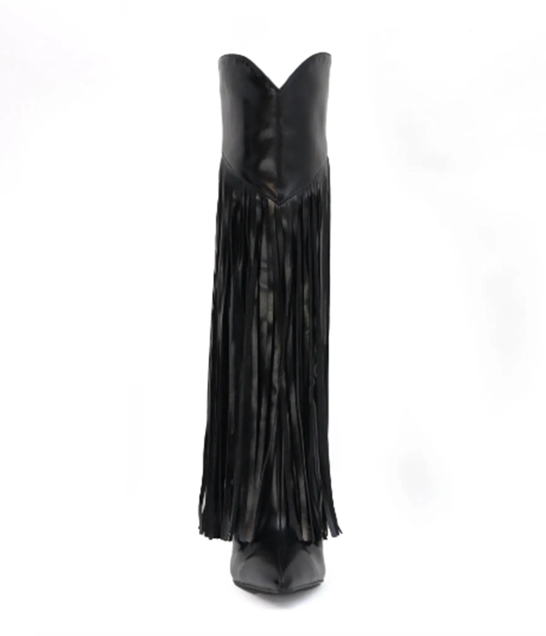 Black Leatherette Fringe Knee High Boots sold by Unique Vintage product image thumbnail 2